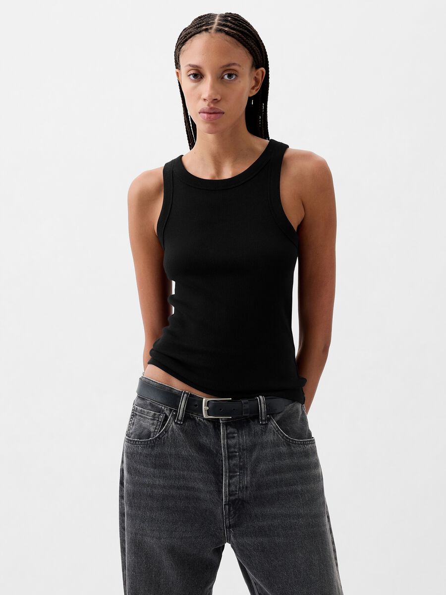Ribbed tank top with halter neck_0
