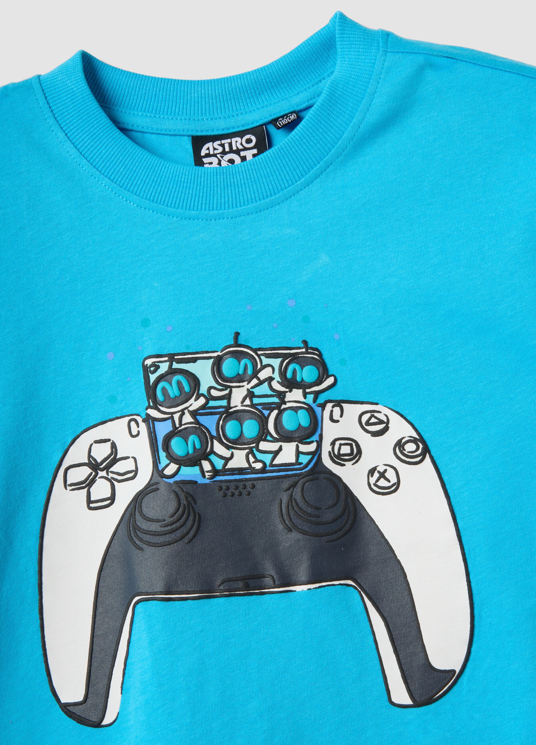 Blue pure cotton kids&rsquo; oversized-fit Astro Bot T-shirt