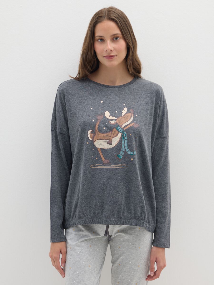 Grey Christmas pyjama in regular fit cotton blend with print_1