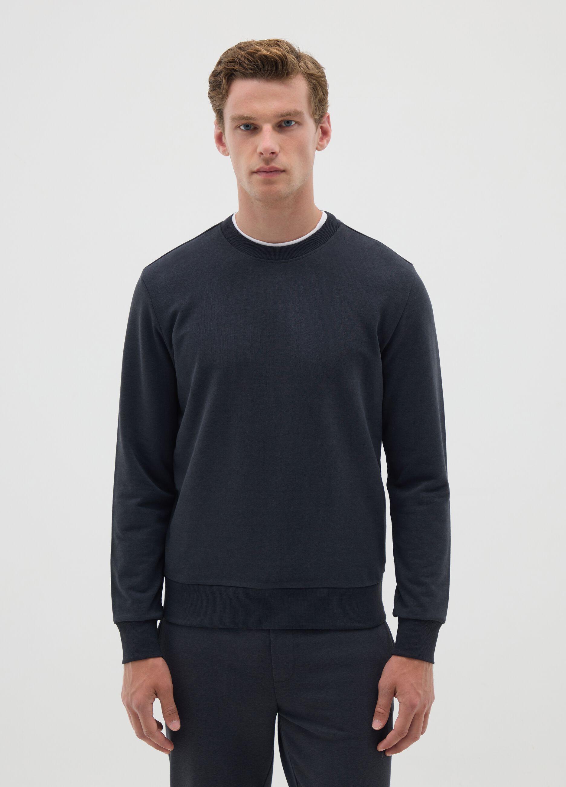 Black cotton blend sweatshirt regular fit