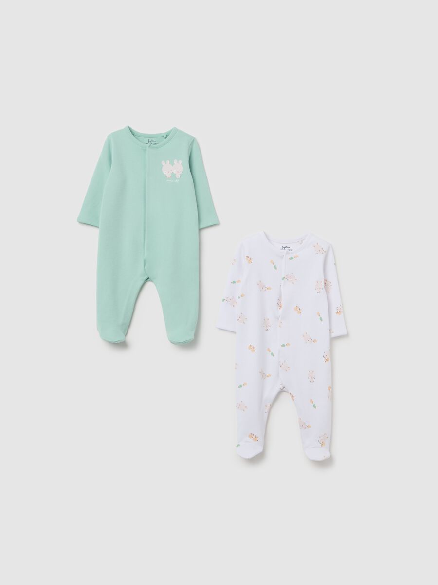Two-pack onesie with feet and rabbits print_0