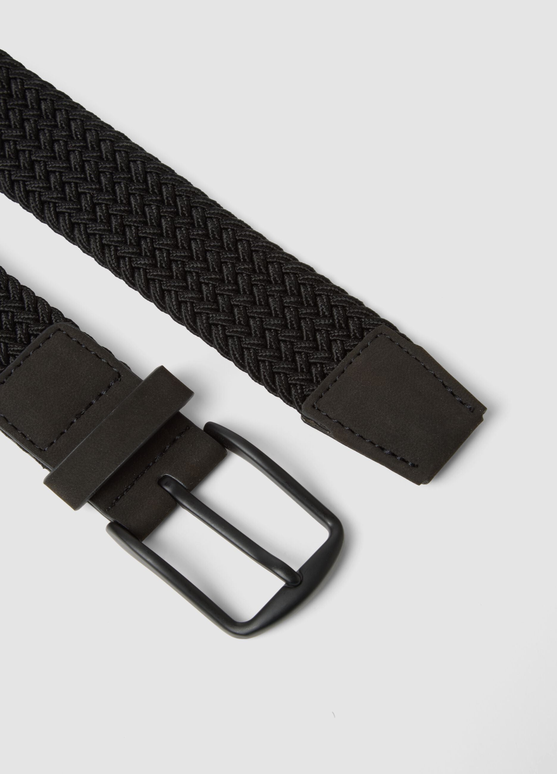 Black braided belt with metal buckle