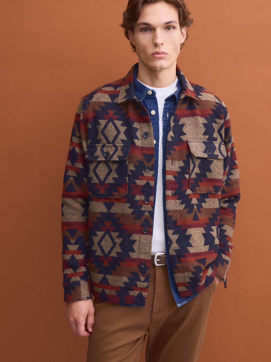 Shacket multicolor bowling over fit con fantasia geometrica_0