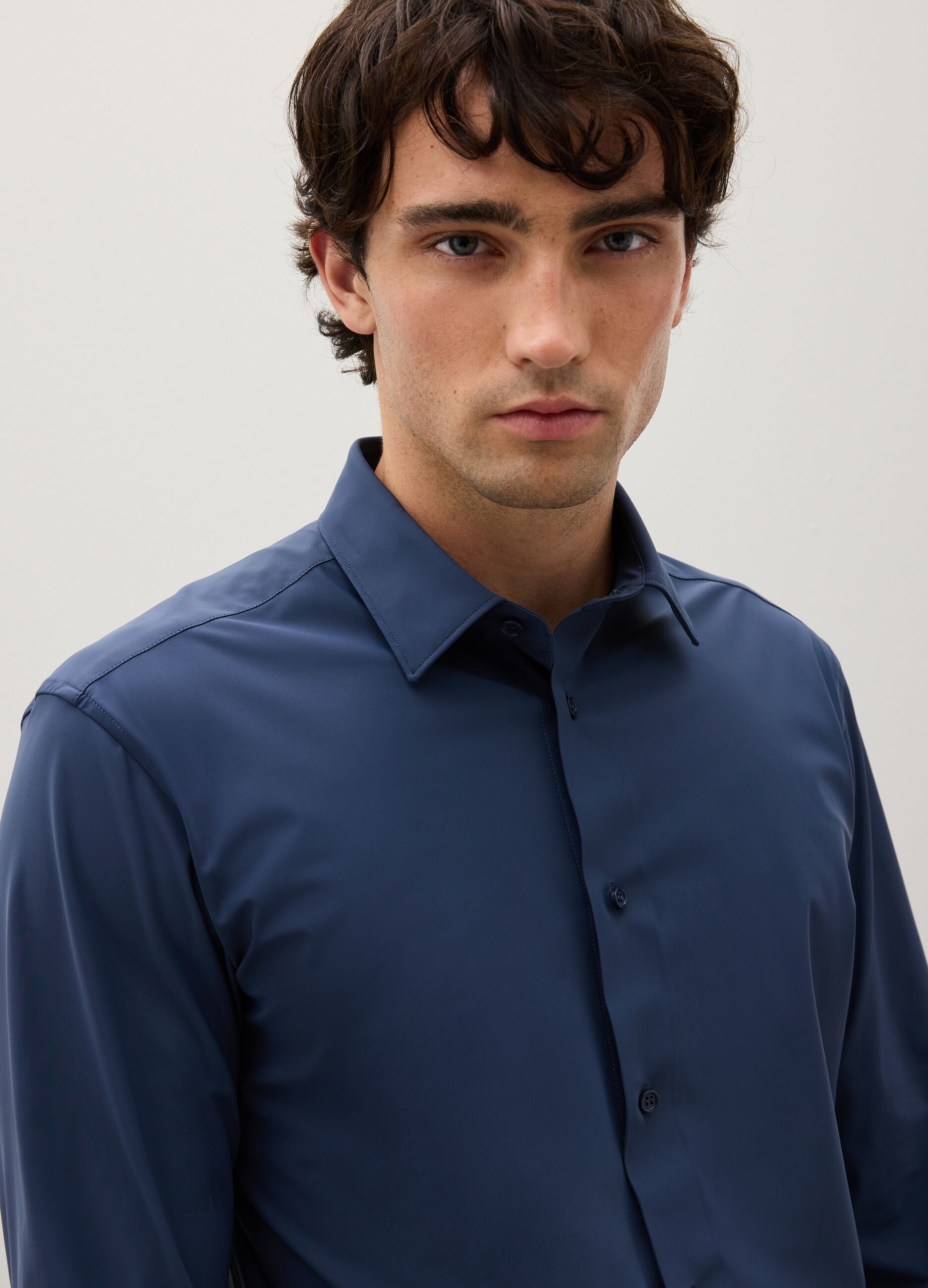 Blue Stretch Fabric Slim Fit Shirt