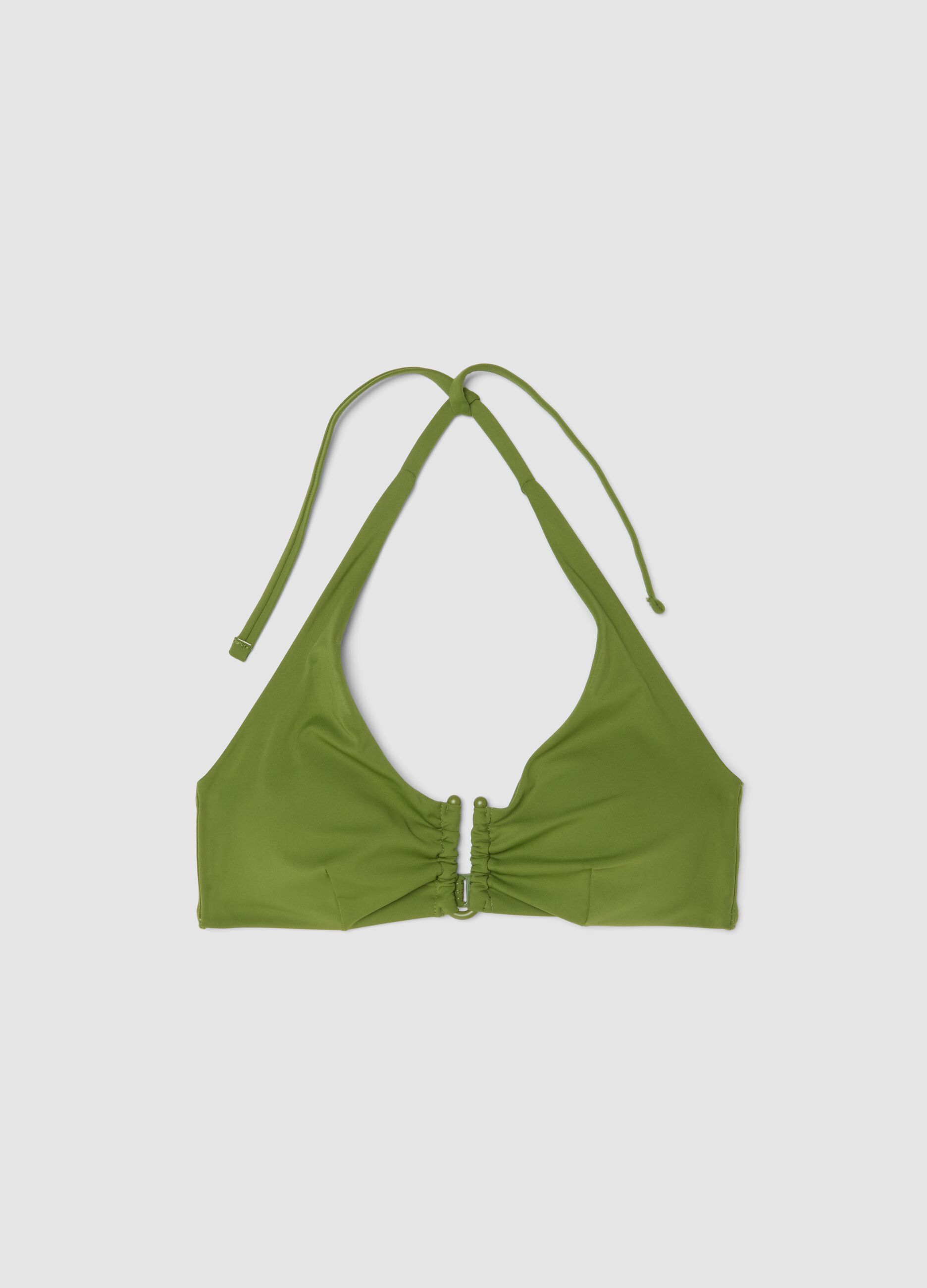 Green triangle bikini top in stretch fabric