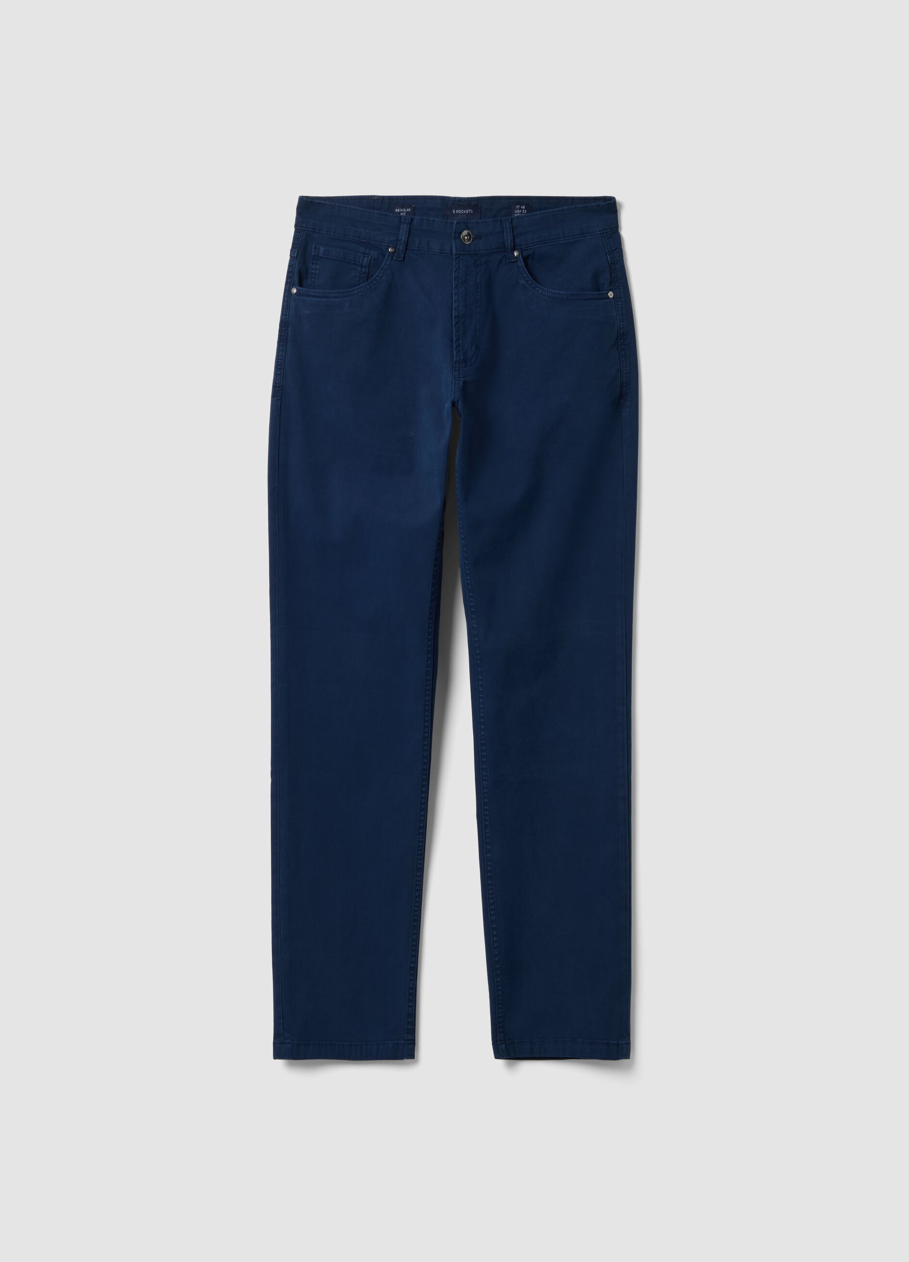 Blue regular-fit stretch cotton twill trousers
