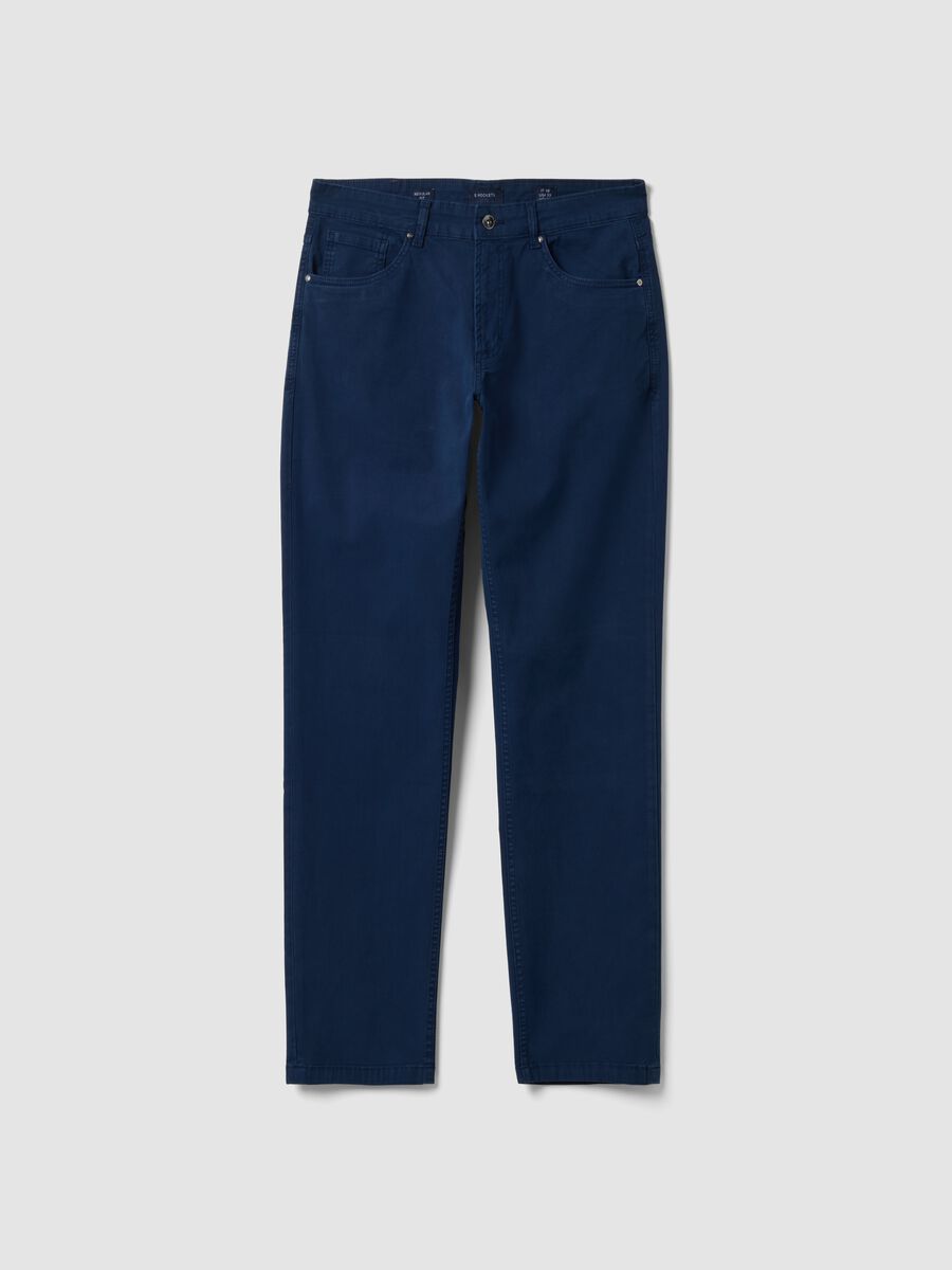 Blue regular-fit stretch cotton twill trousers_4