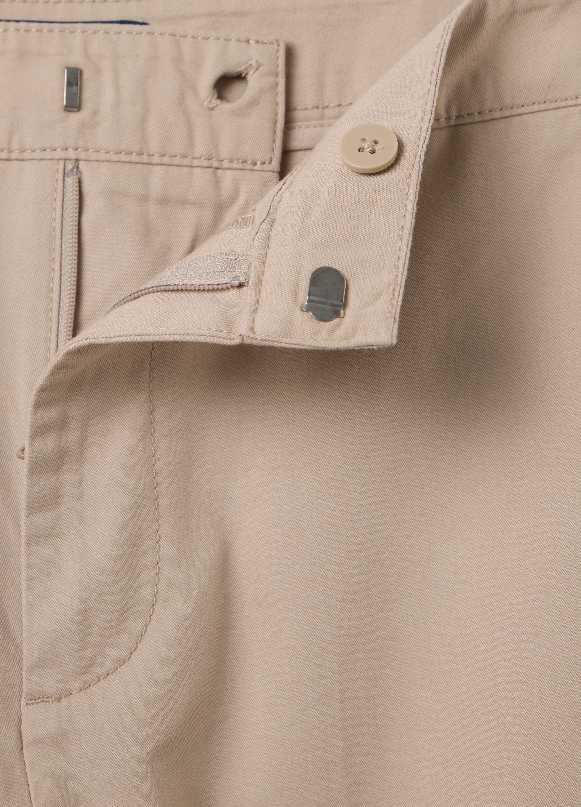 Women's beige regular fit pure cotton trousers with high waist