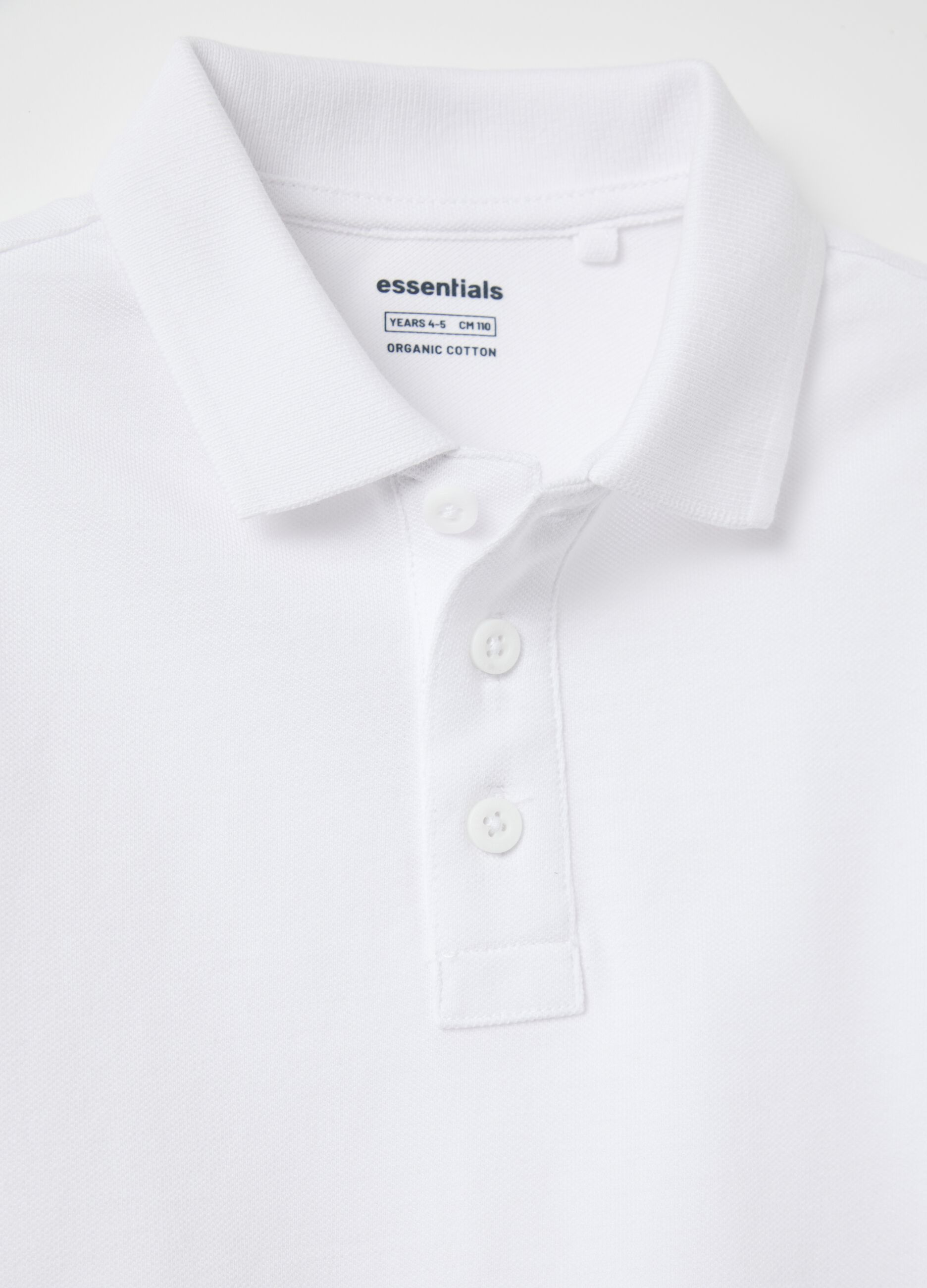 White polo shirt with short sleeves in organic cotton