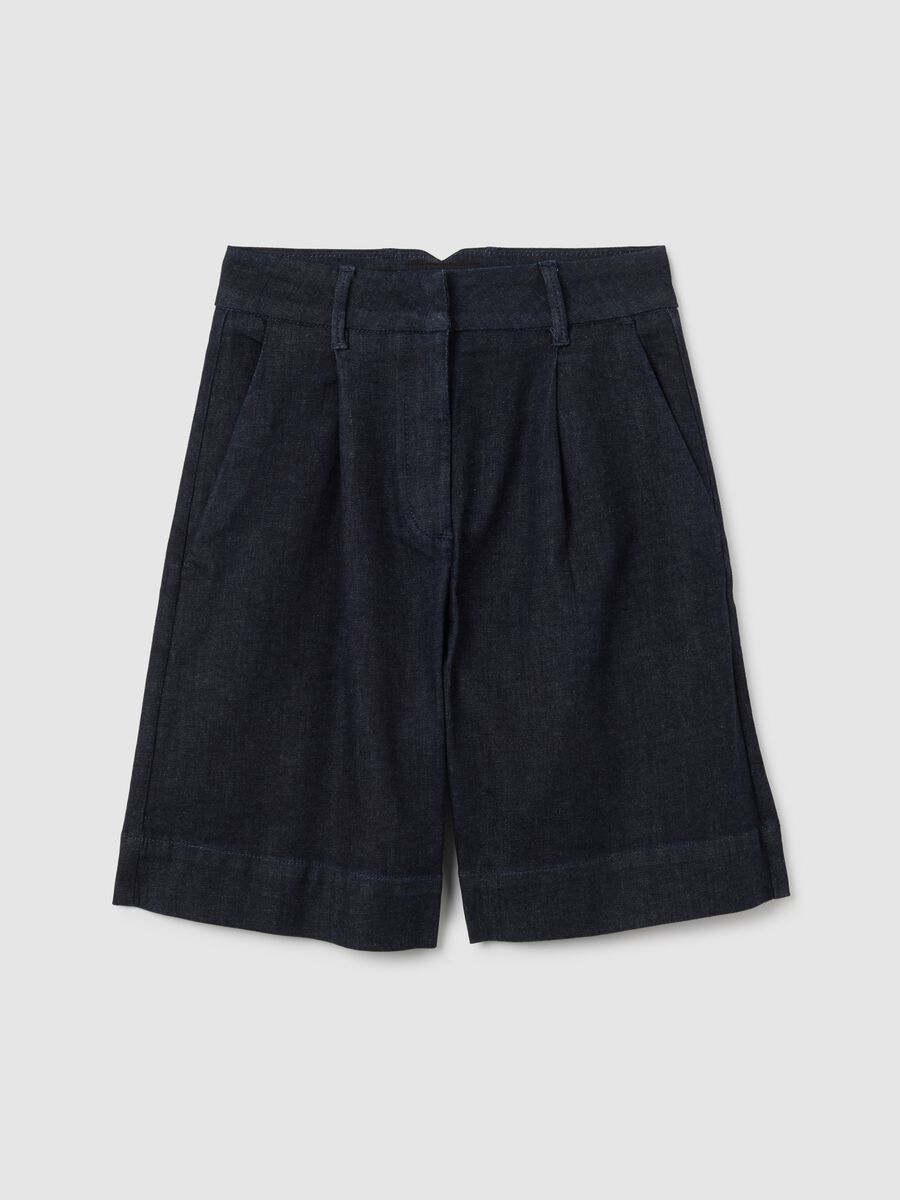 Shorts da donna in denim blu wide leg_0