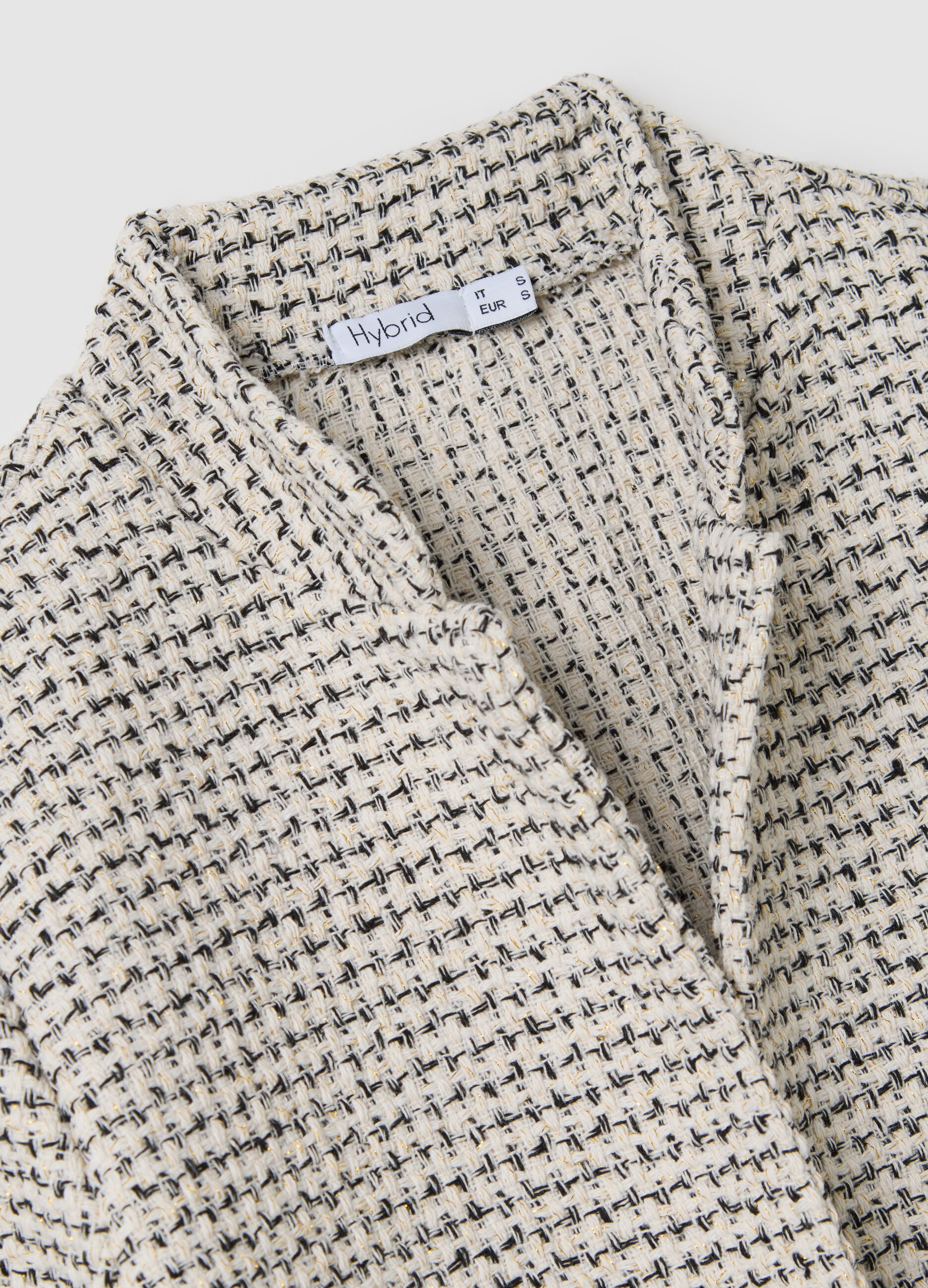 Open beige and black jacket in tweed