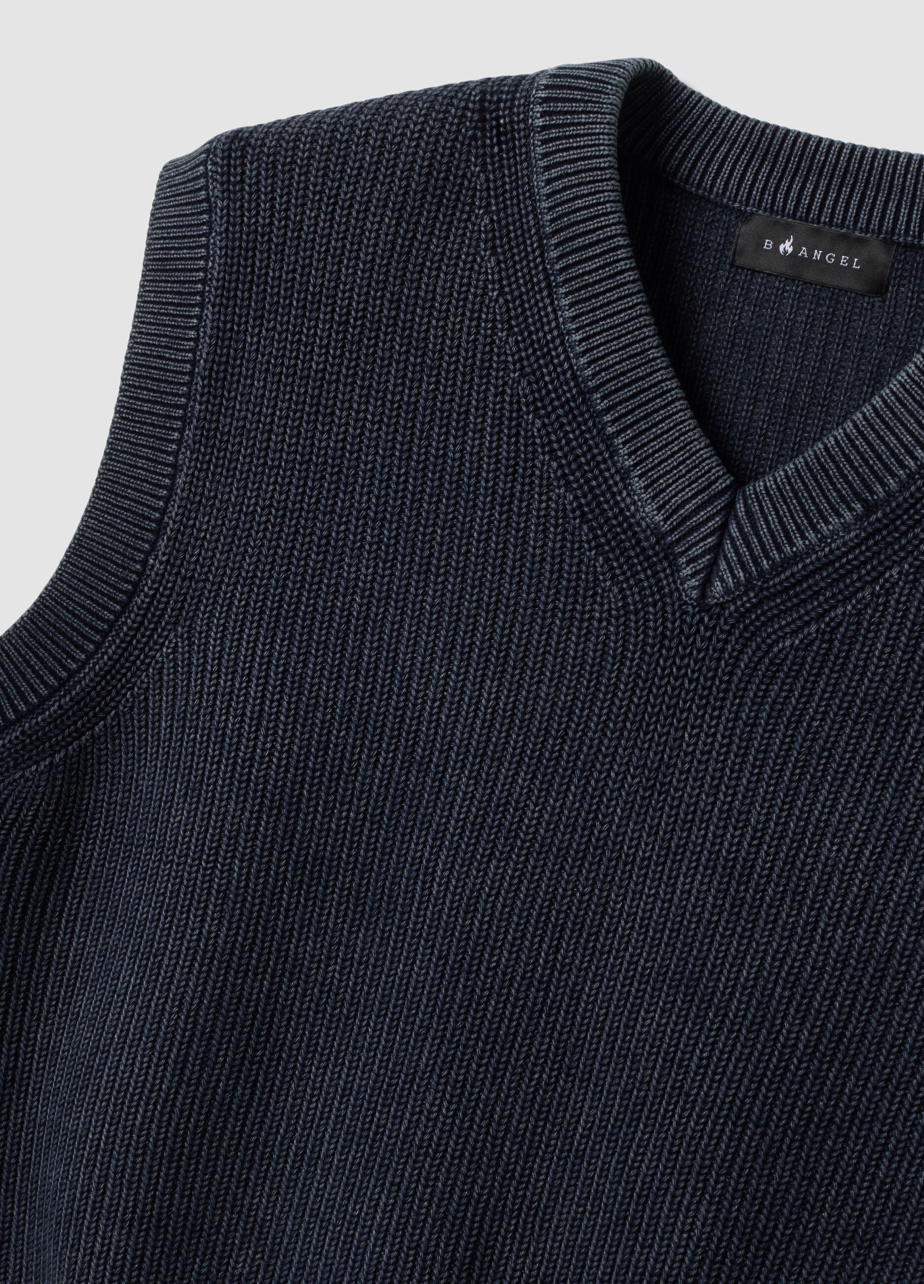 Blue cropped pure cotton vest with deep V-neck