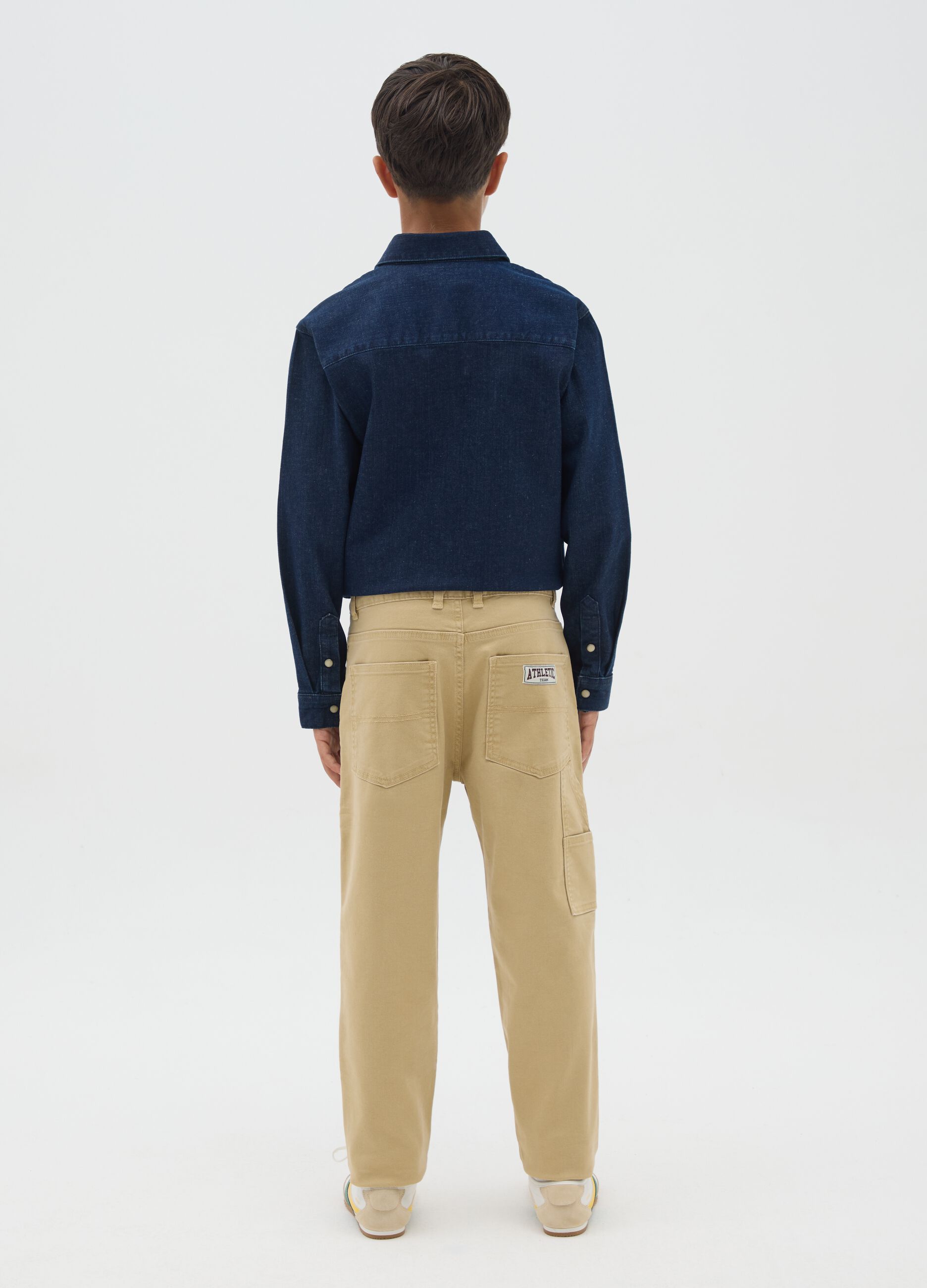 Boys' Beige Stretch Cotton Trousers - Relaxed Fit