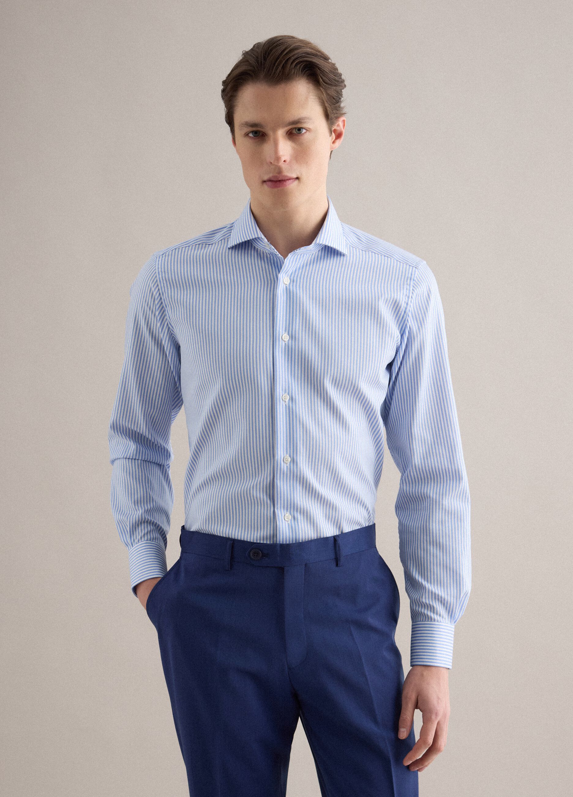 Multicolour striped slim fit pure cotton shirt