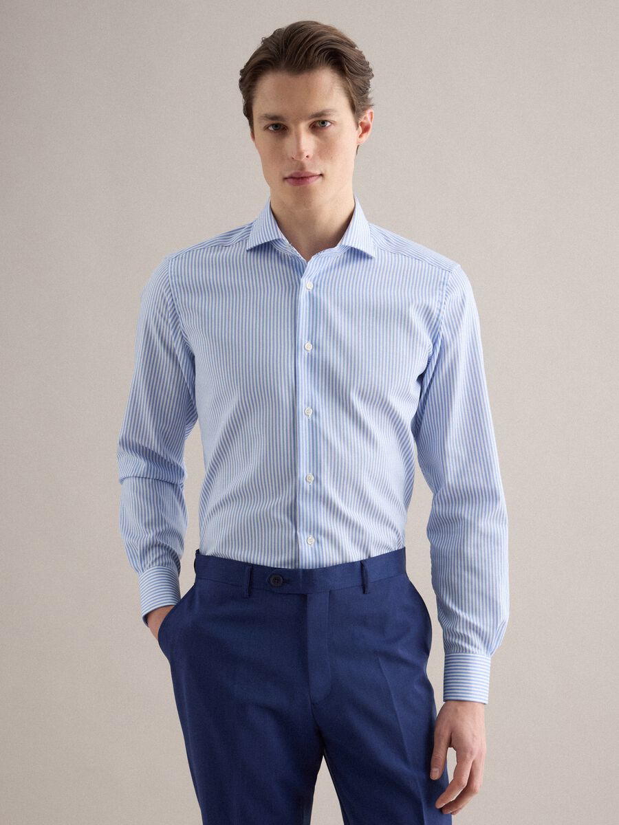 Multicolour striped slim fit pure cotton shirt_0