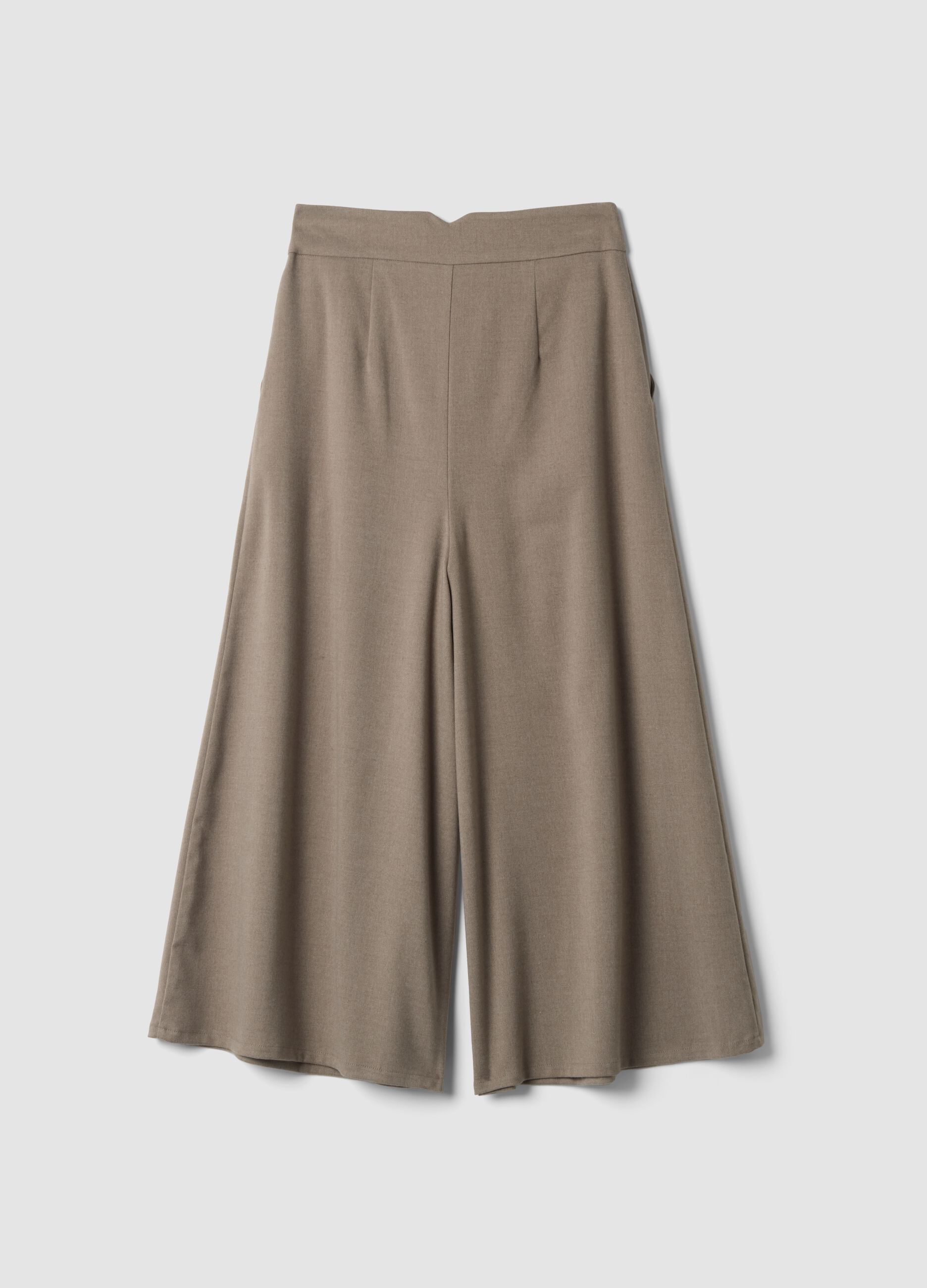 Beige wide-leg trousers in stretch viscose