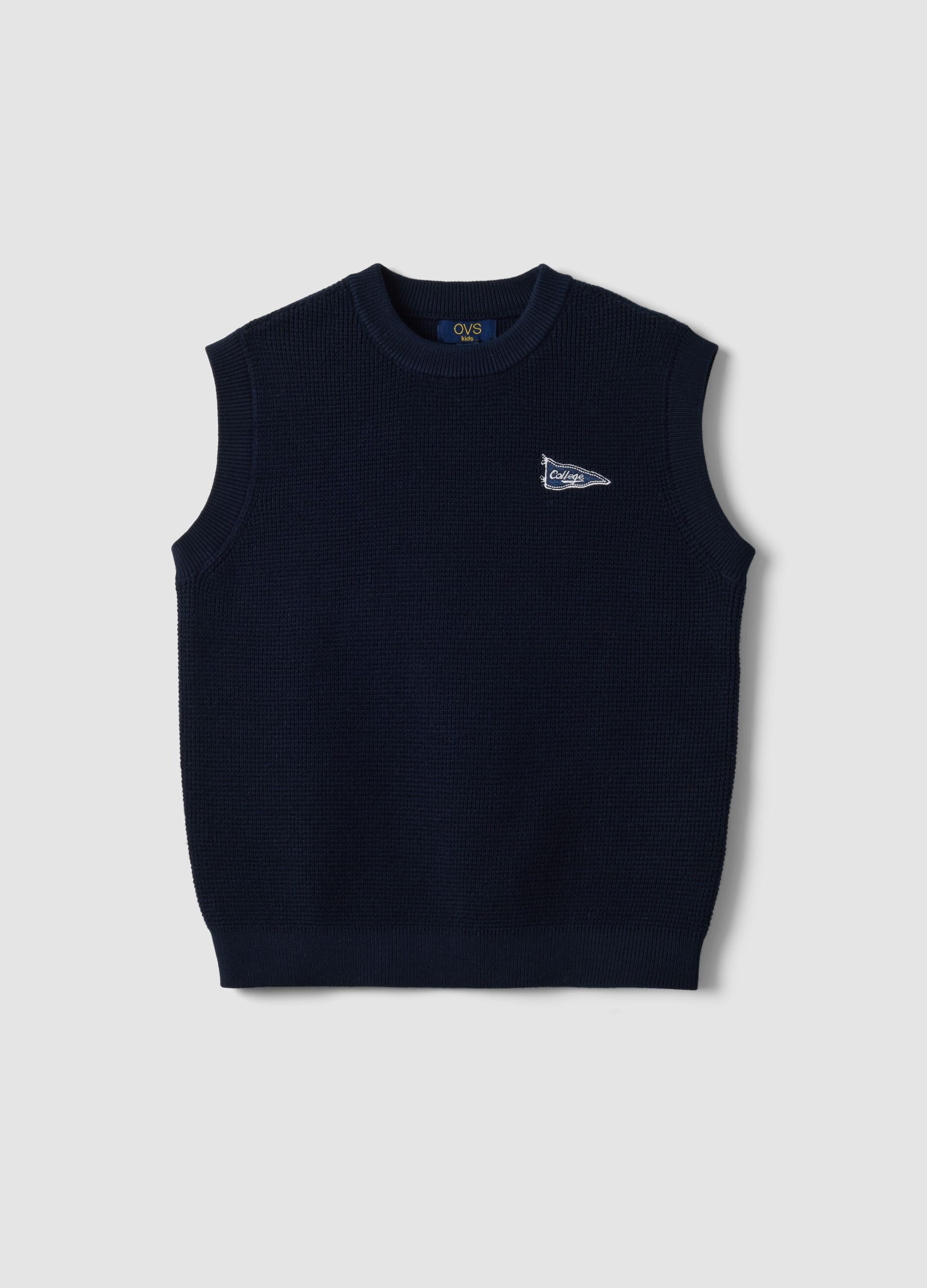 Blue cotton-blend knitted gilet with embroidery for boys