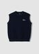 Blue cotton-blend knitted gilet with embroidery for boys_0