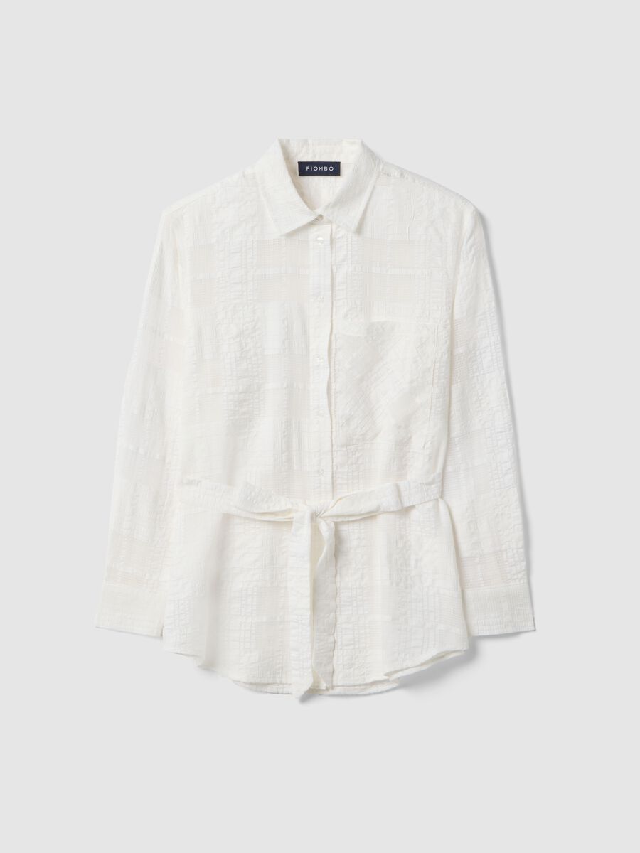 White viscose blend oversized fit semi-transparent check shirt_4