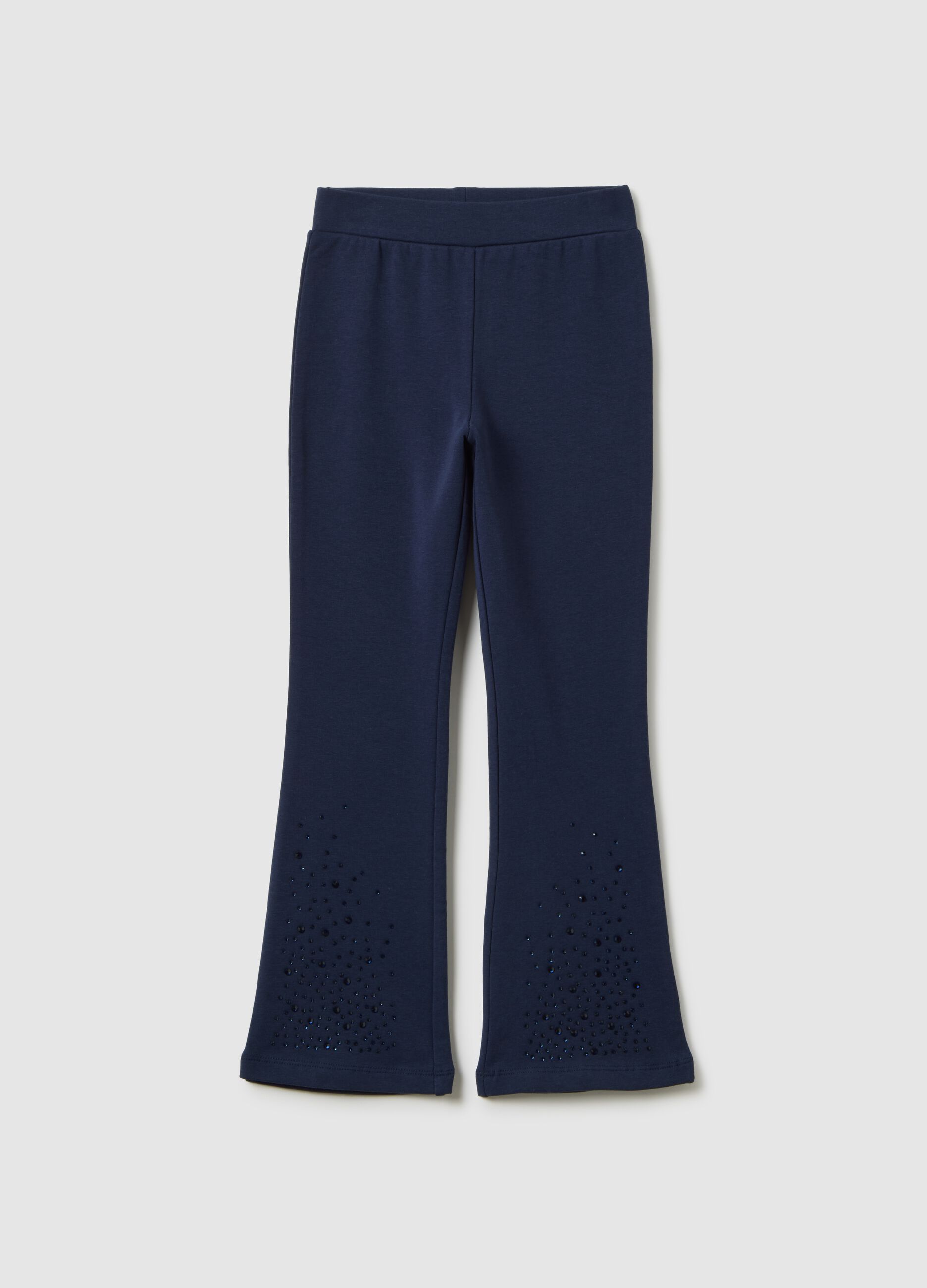 Leggings da bambina in cotone elasticizzato blu flare