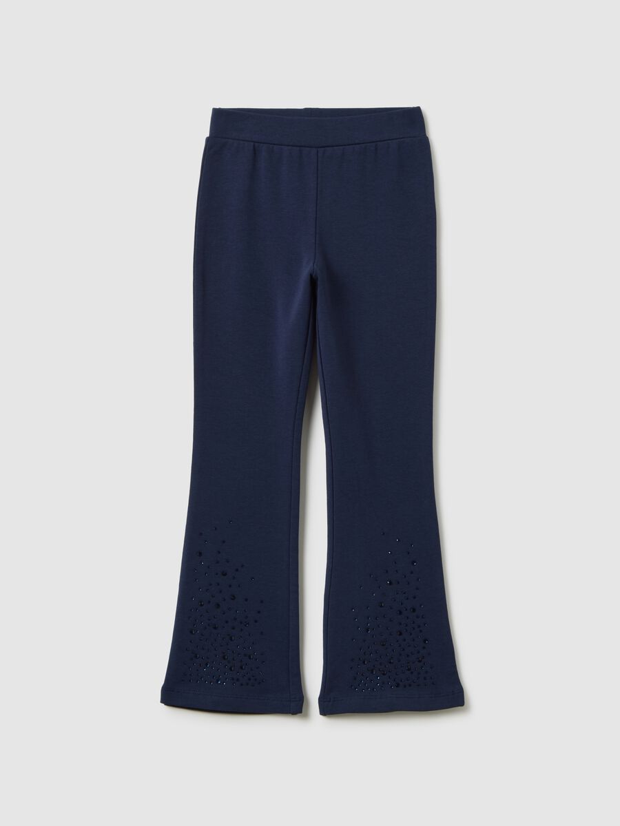 Leggings da bambina in cotone elasticizzato blu flare_0