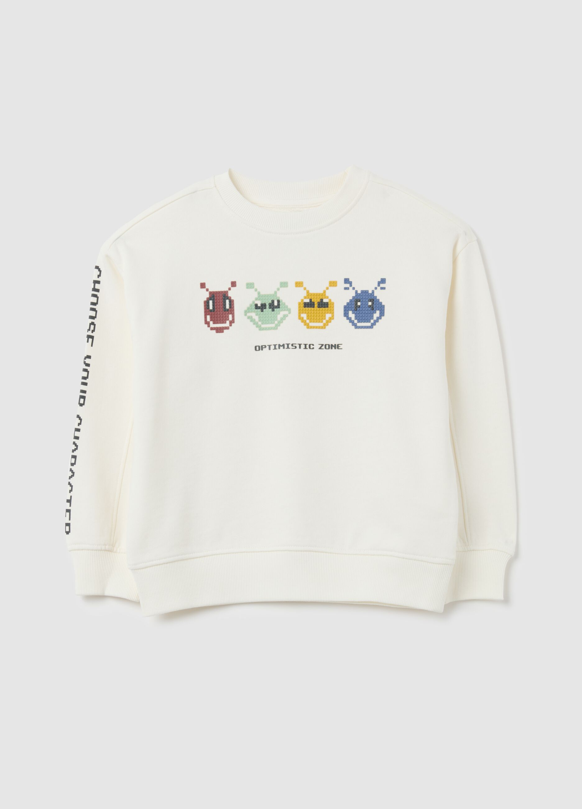 White pure cotton regular fit kids' sweatshirt with print