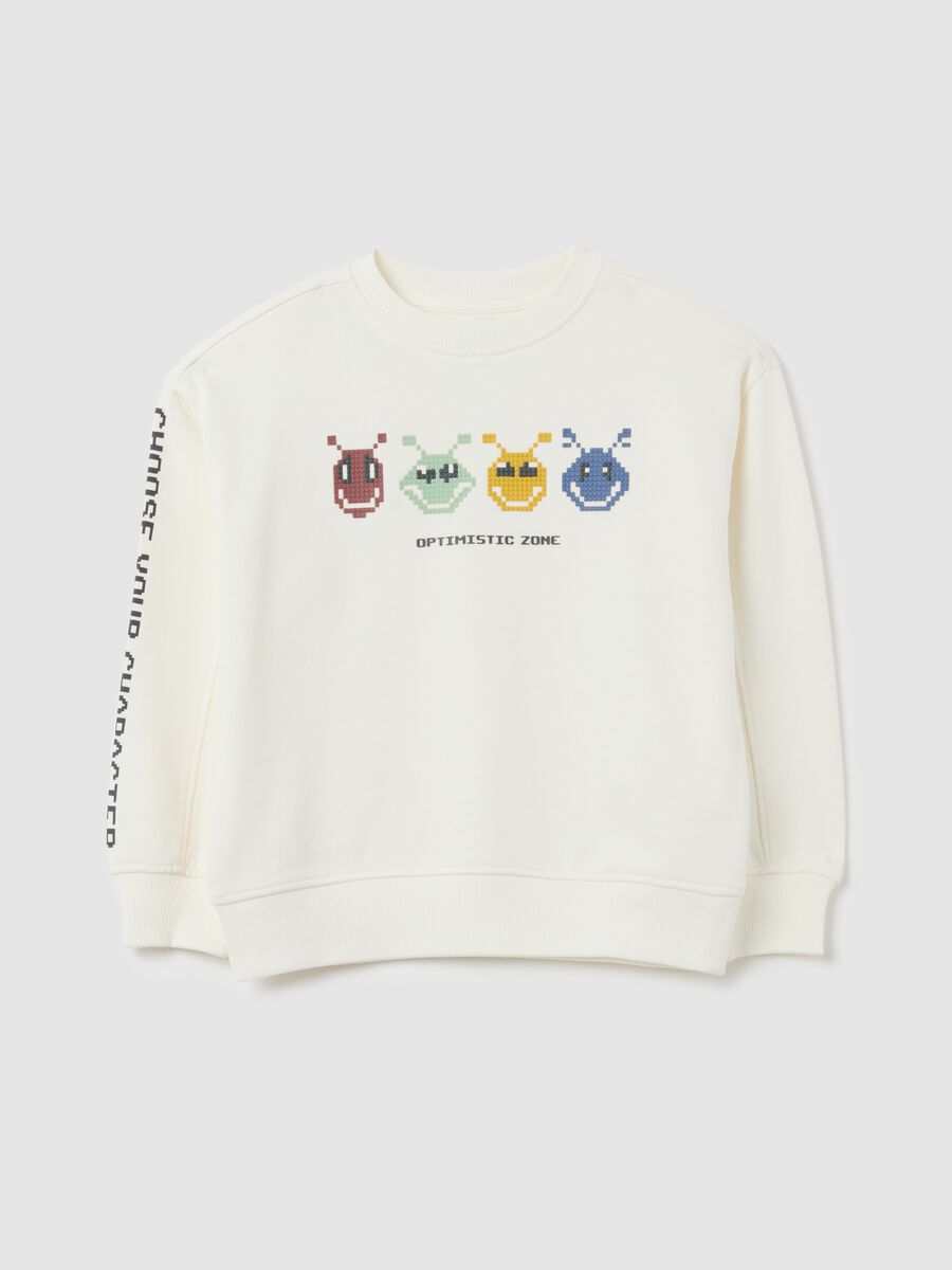 White pure cotton regular fit kids' sweatshirt with print_0