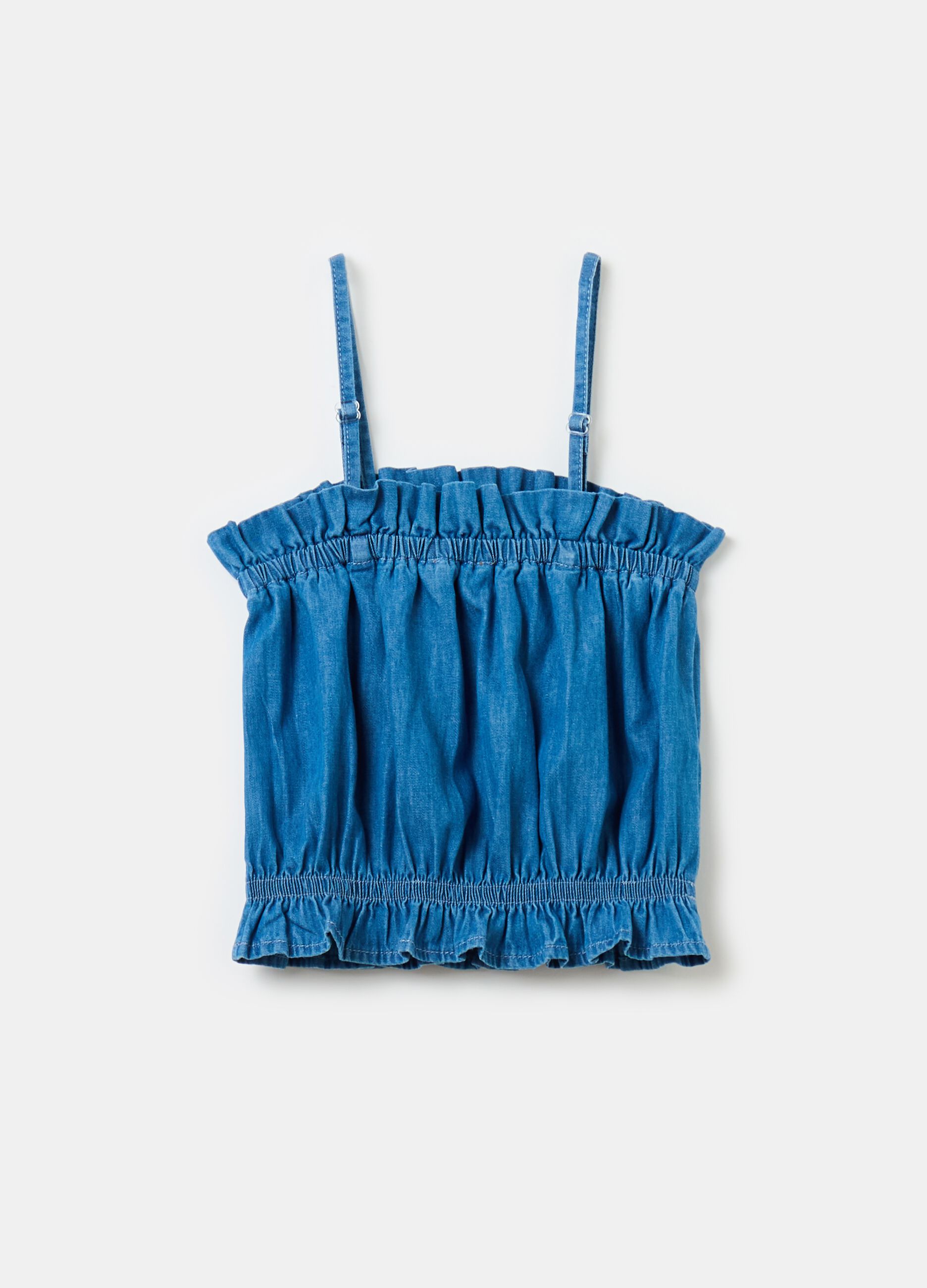 Denim top with frills
