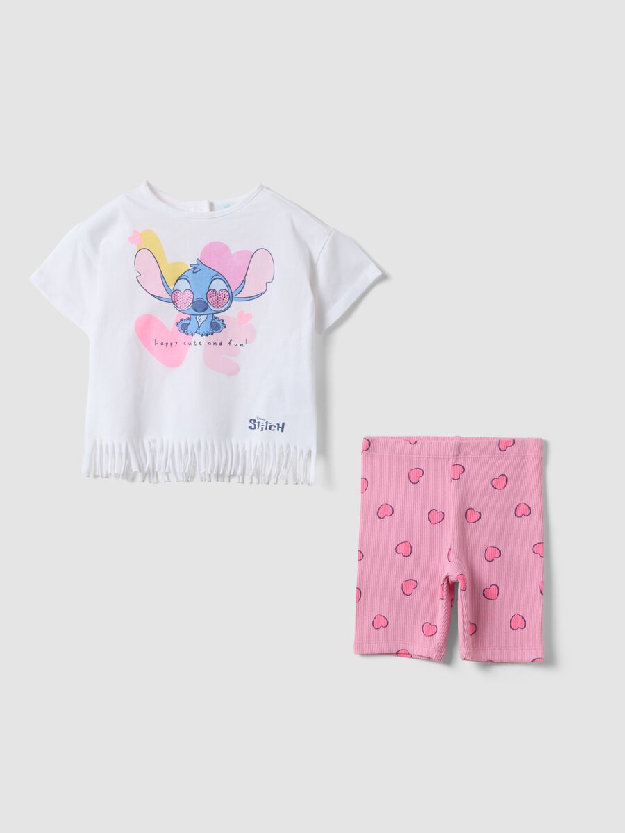 White and pink pure cotton set with T-shirt and leggings_0