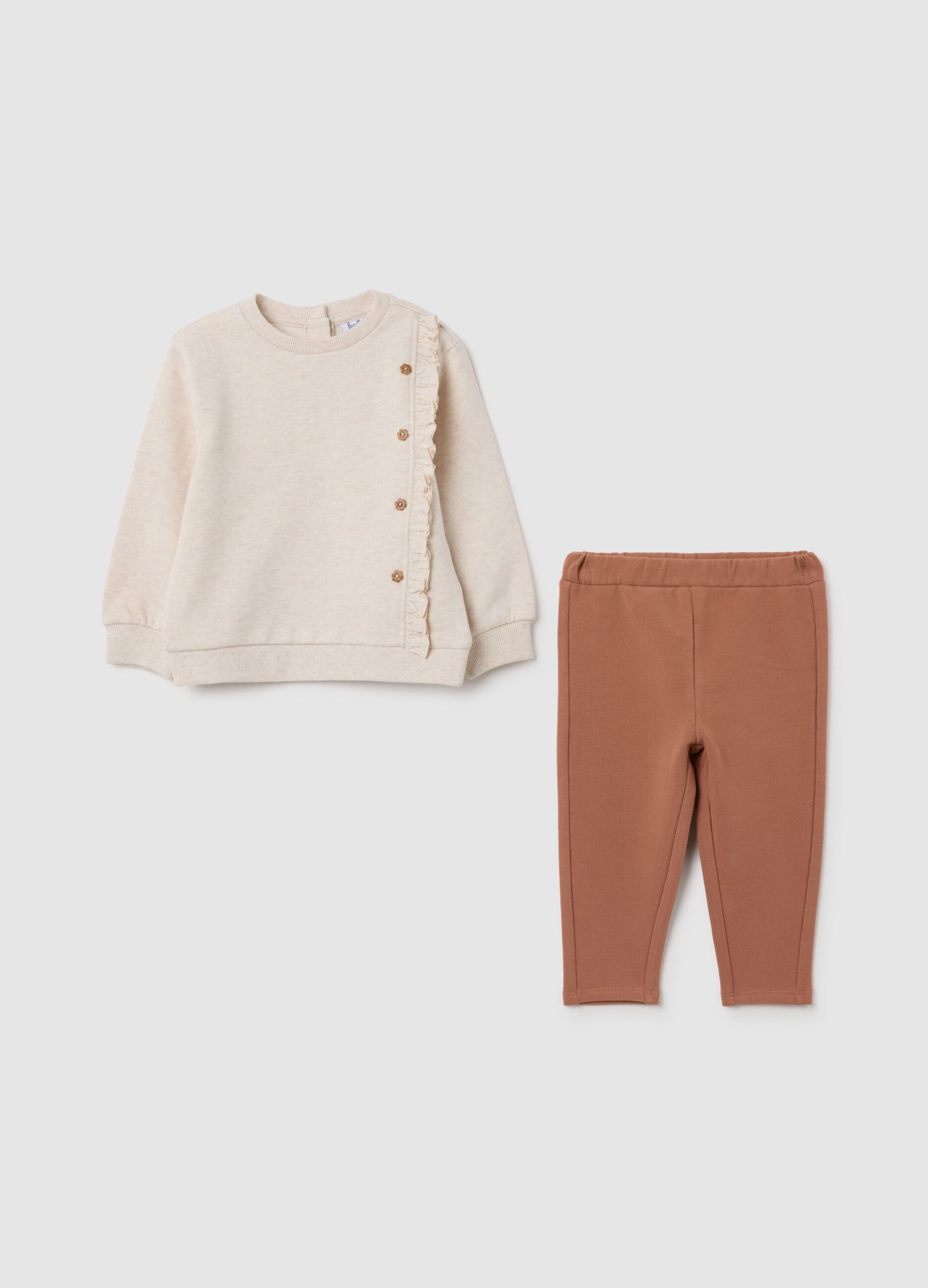 Baby girl outfit in pure beige cotton