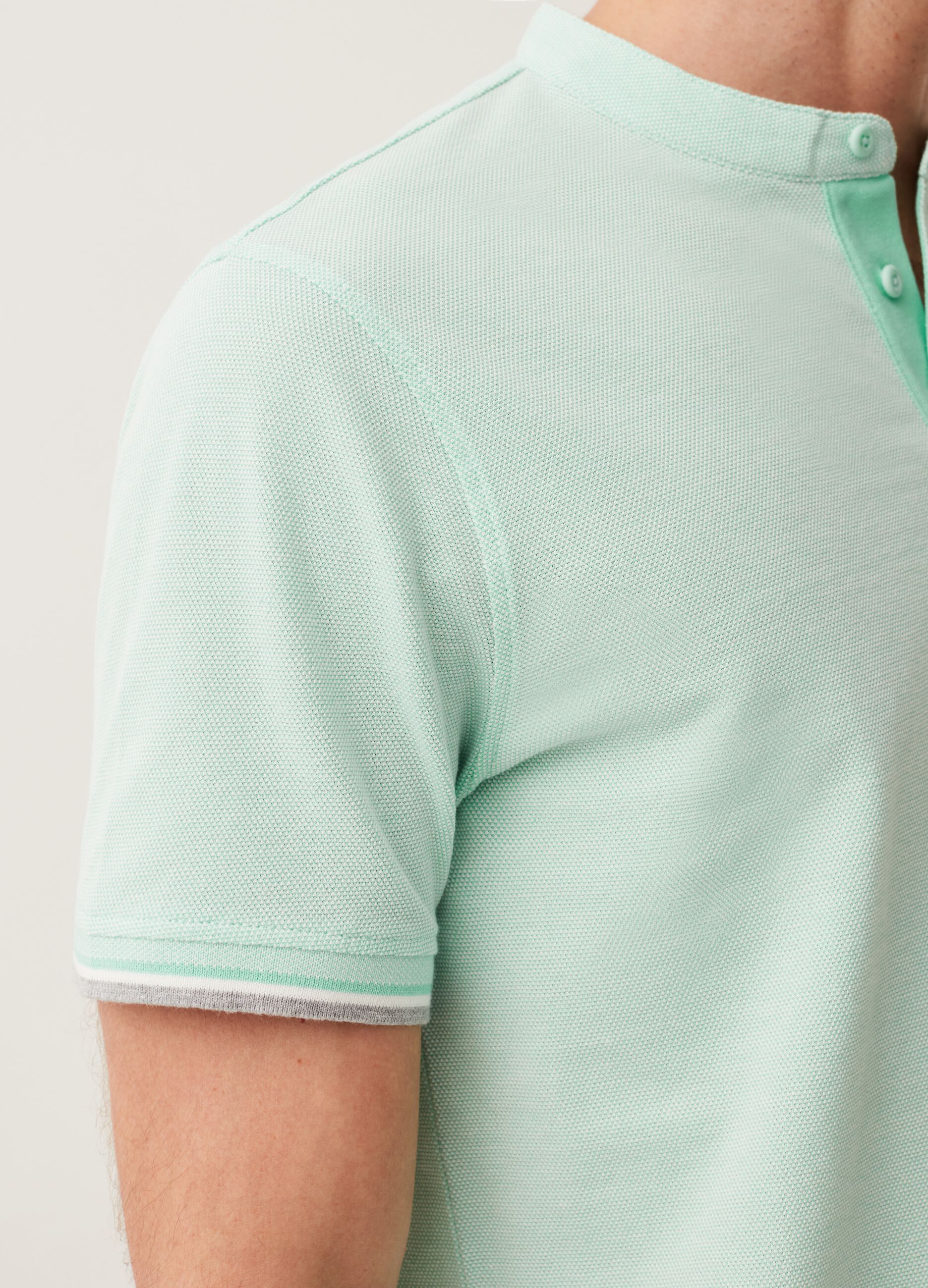 Polo con trama jacquard collo alla coreana_3