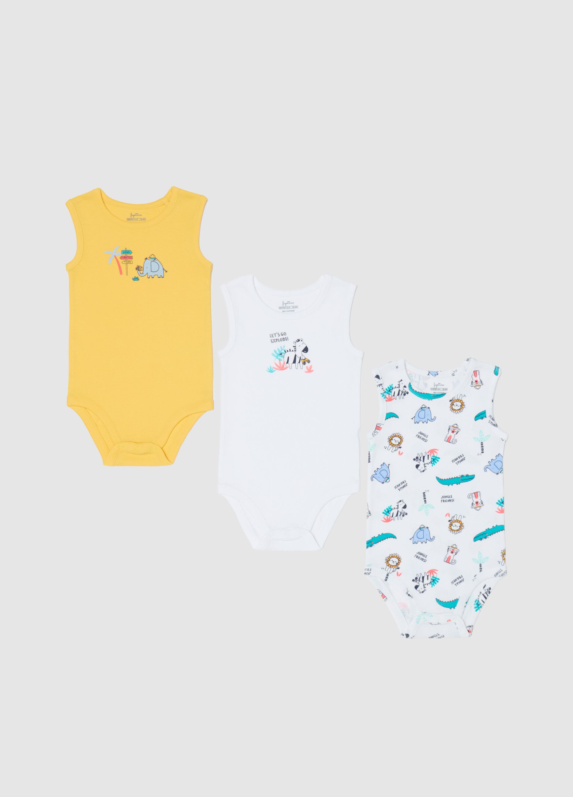 Tripack body in cotone bio con stampa