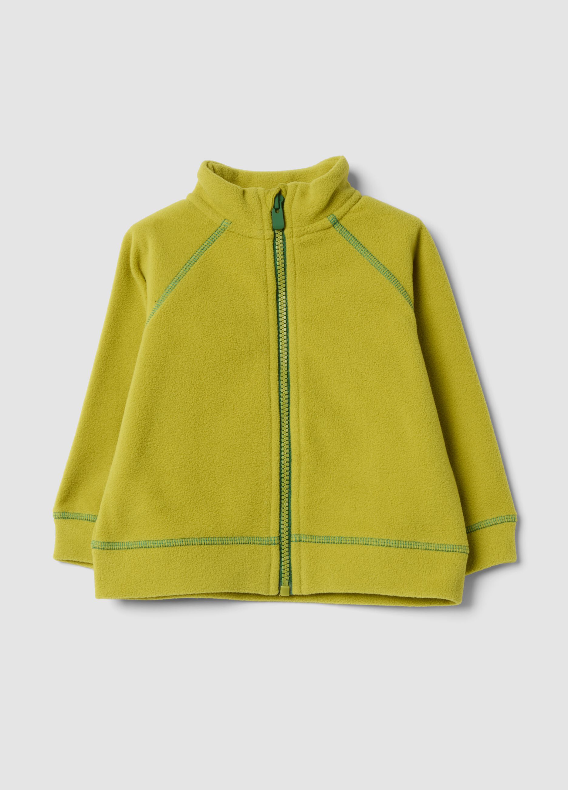 Felpa verde con girocollo e zip in pile regular fit