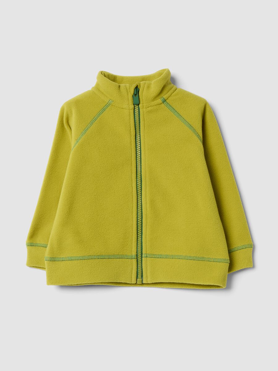 Felpa verde con girocollo e zip in pile regular fit_0
