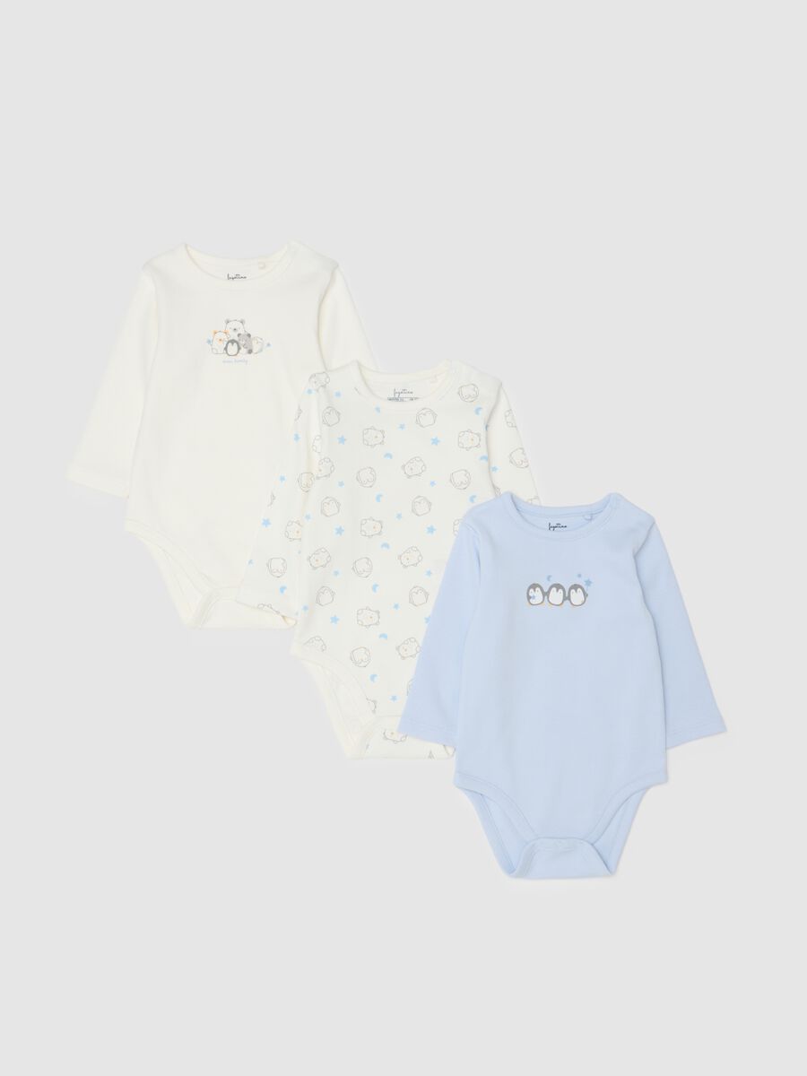 Tripack body multicolor da neonato in puro cotone con stampe_0
