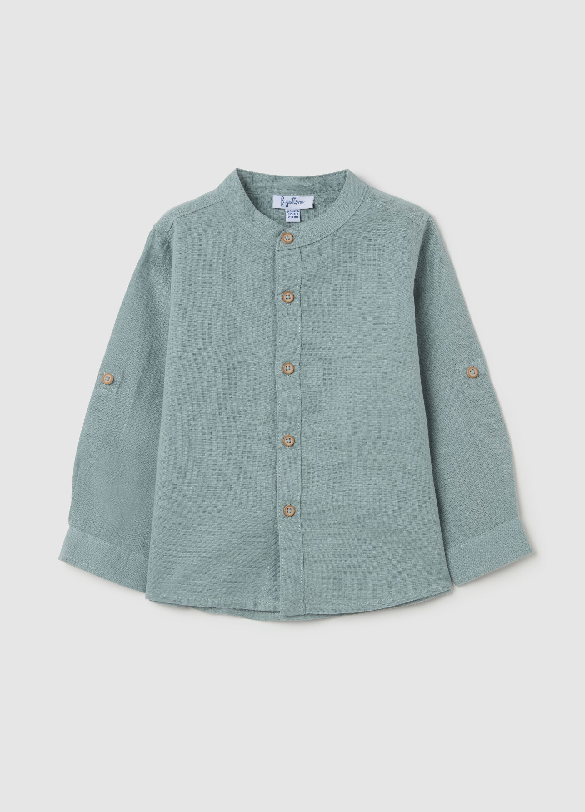 Cotton and linen shirt with Mandarin collar