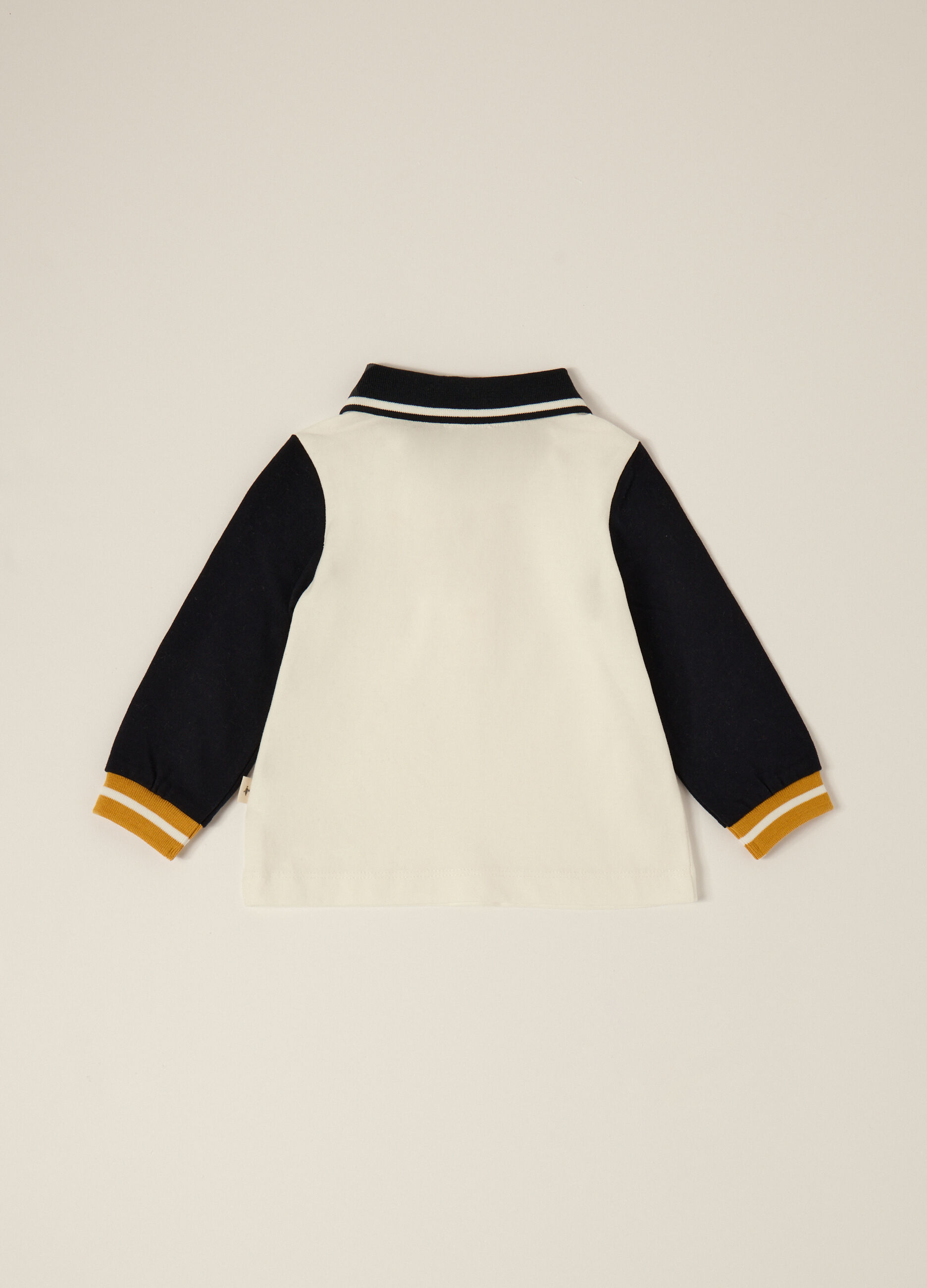 White long-sleeved cotton polo shirt
