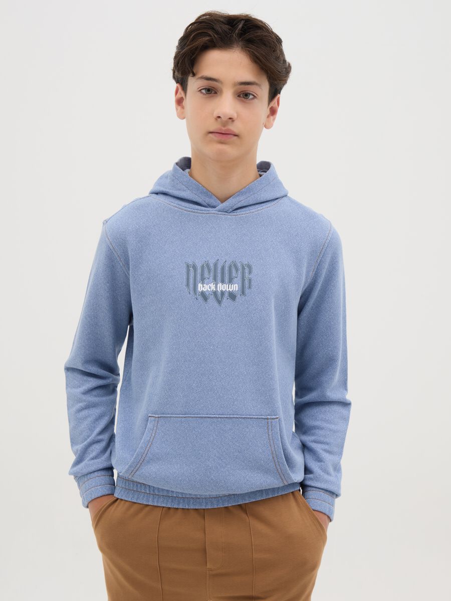 Hoodie with "Never Back Down” print_0