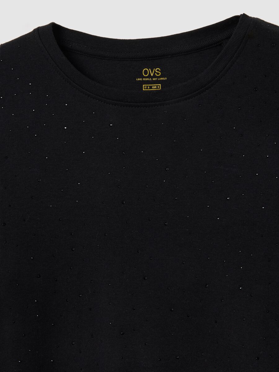 Black long sleeve shirt in pure cotton regular fit with rhinestones_5