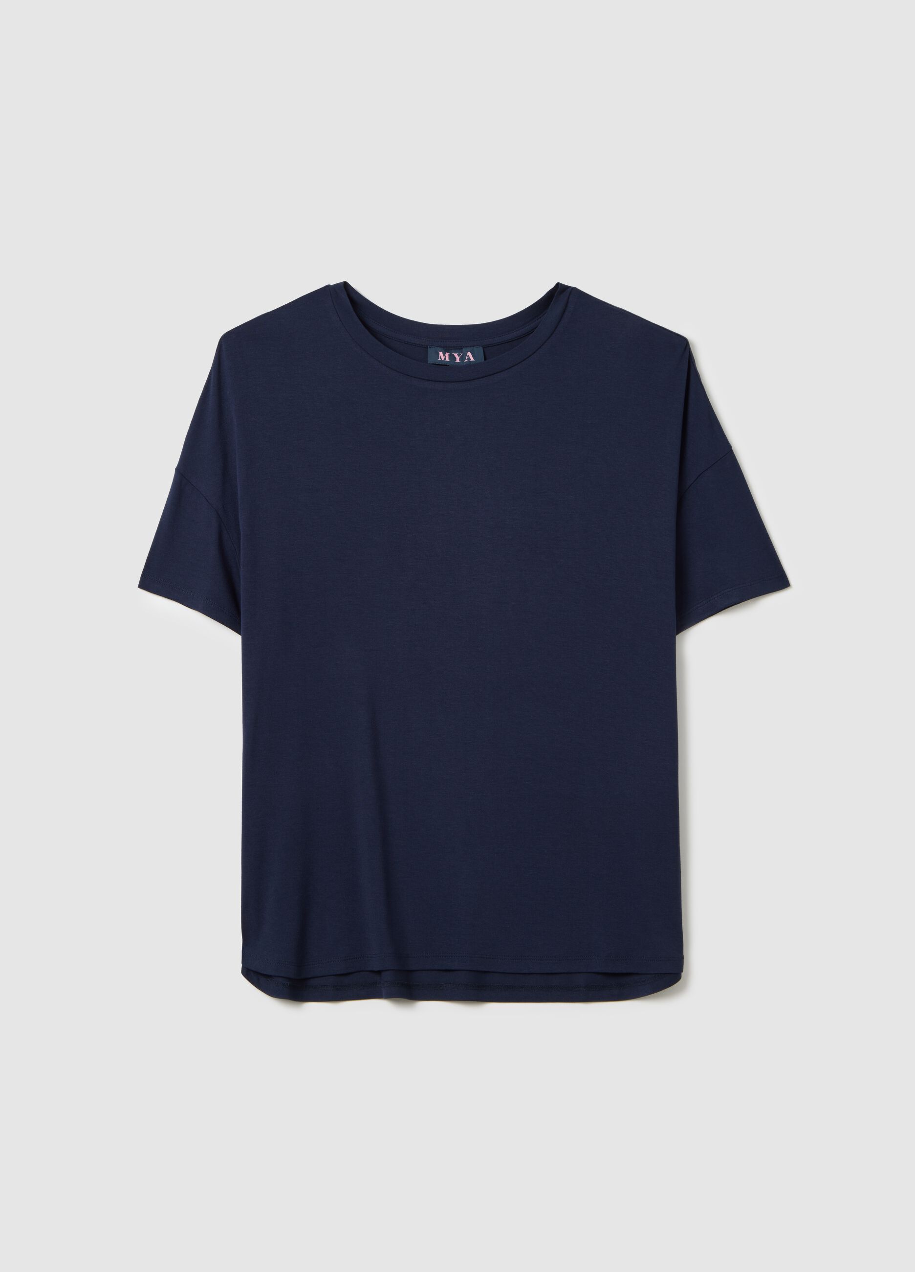 Curvy blue regular-fit T-shirt in stretch viscose