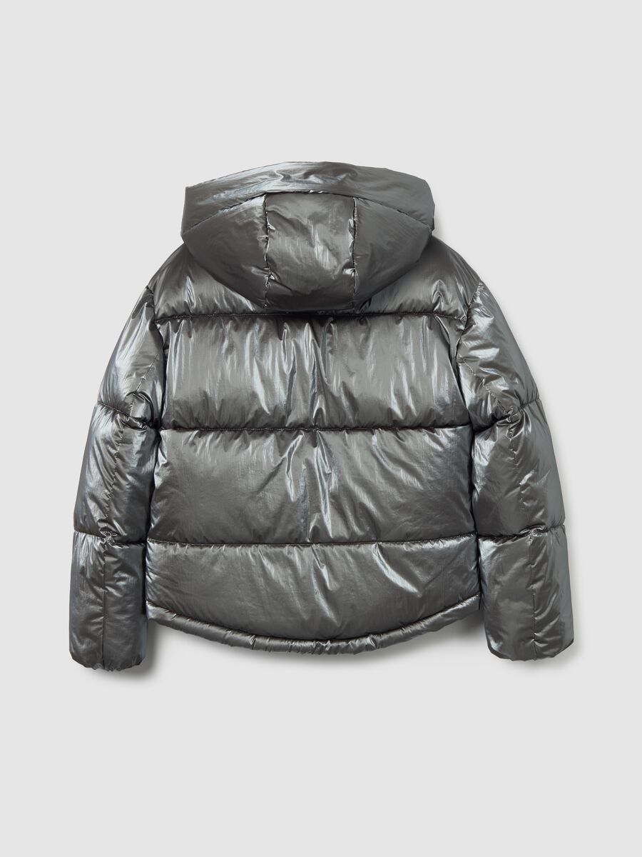 Grey padded regular fit girl's jacket with hood and zip_1