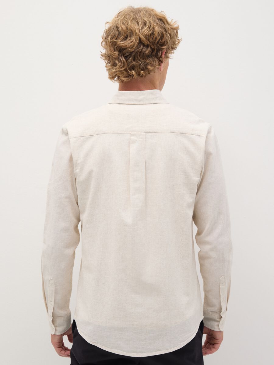 Men's beige linen regular fit shirt_3