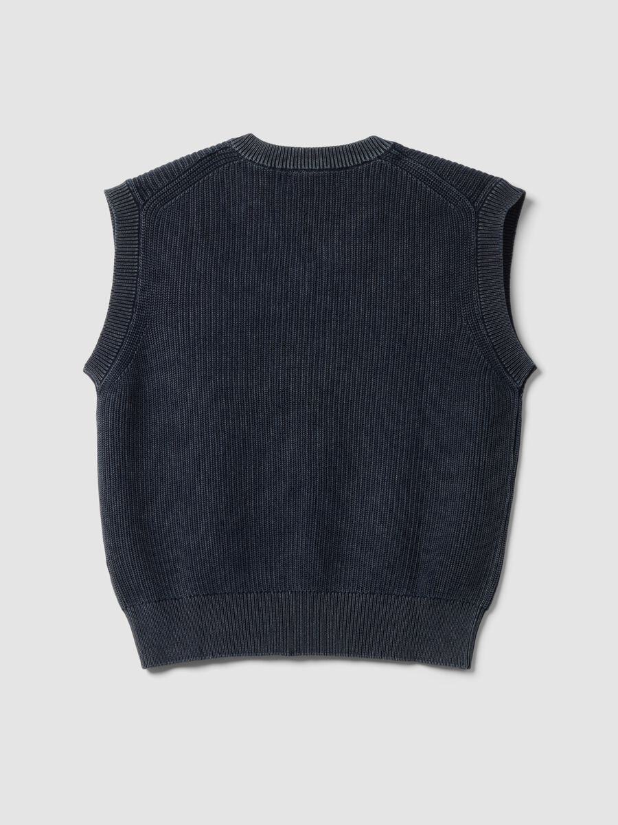 Gilet blu cropped in puro cotone con scollo profondo a V_2