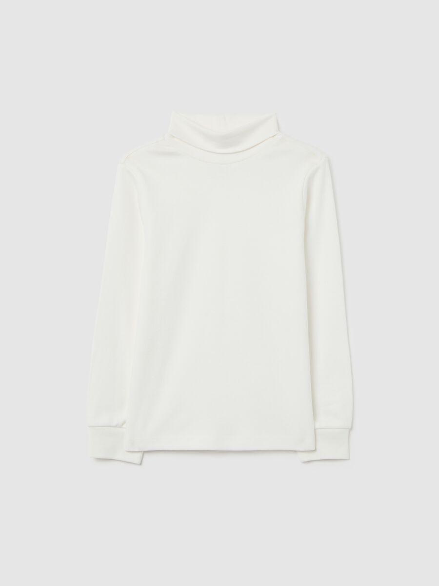 Kids' white turtleneck jumper in pure cotton regular fit_0