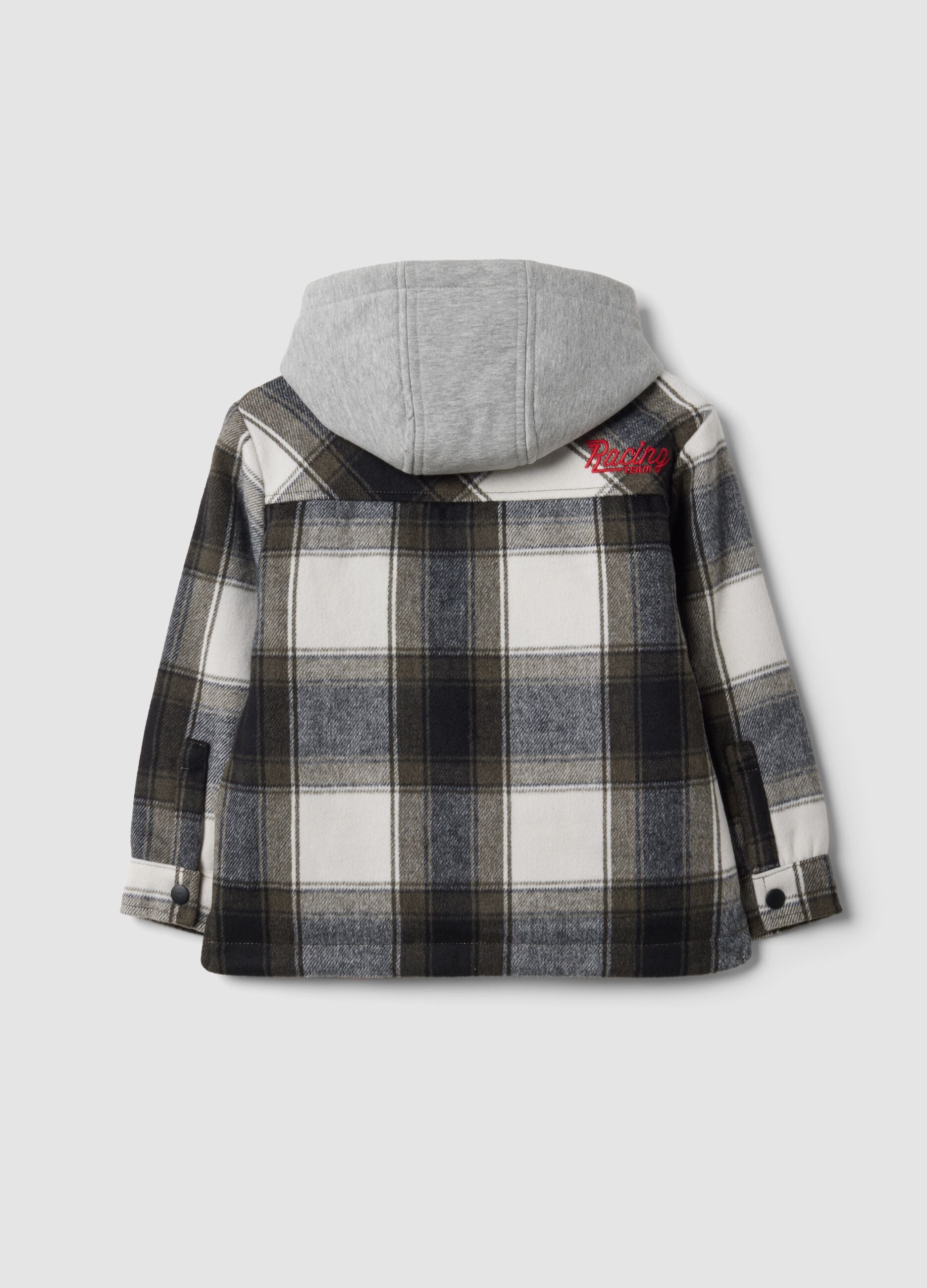 Grey checked hooded padded shacket
