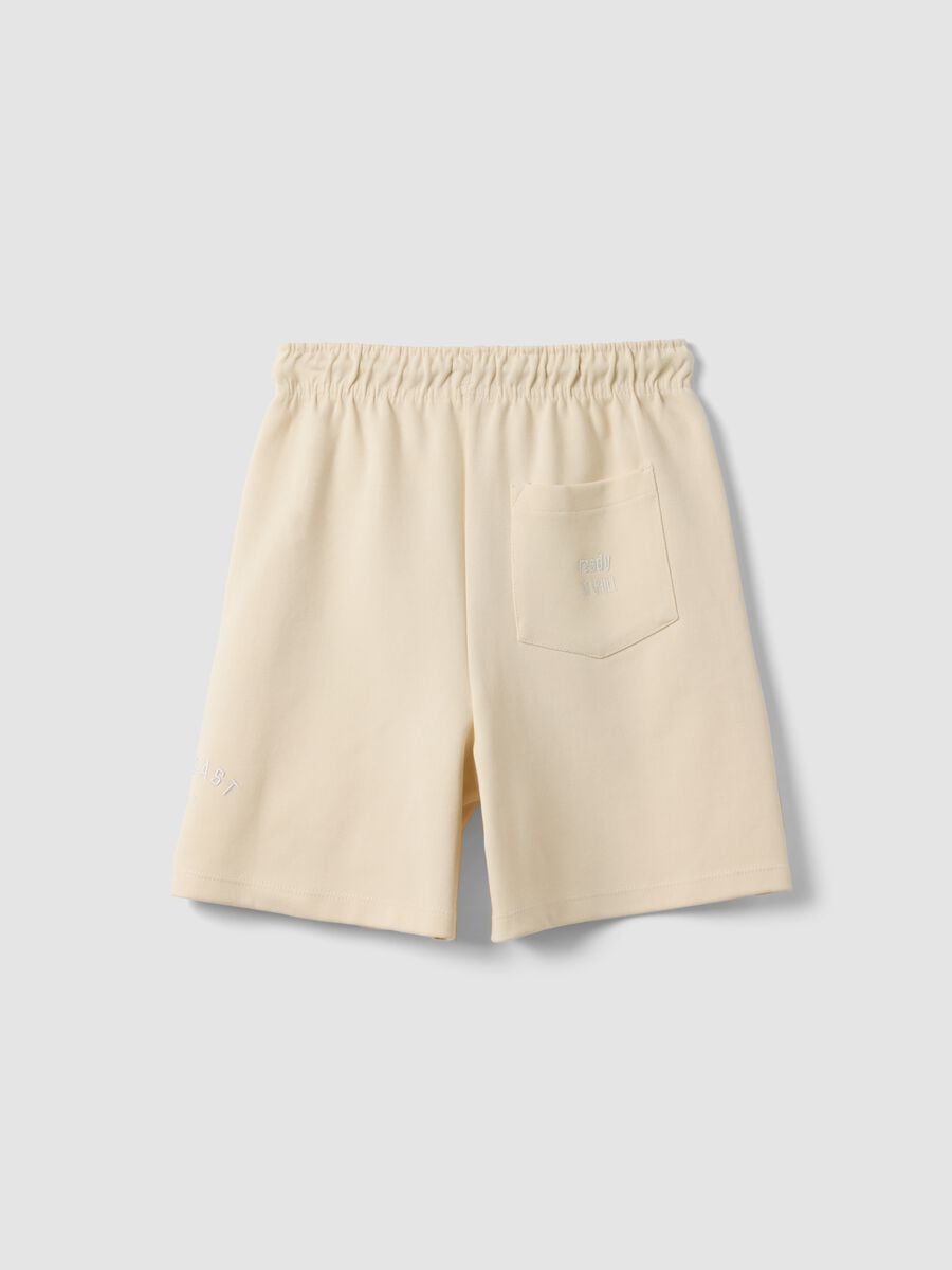Beige cotton-blend shorts with elasticated waist_4