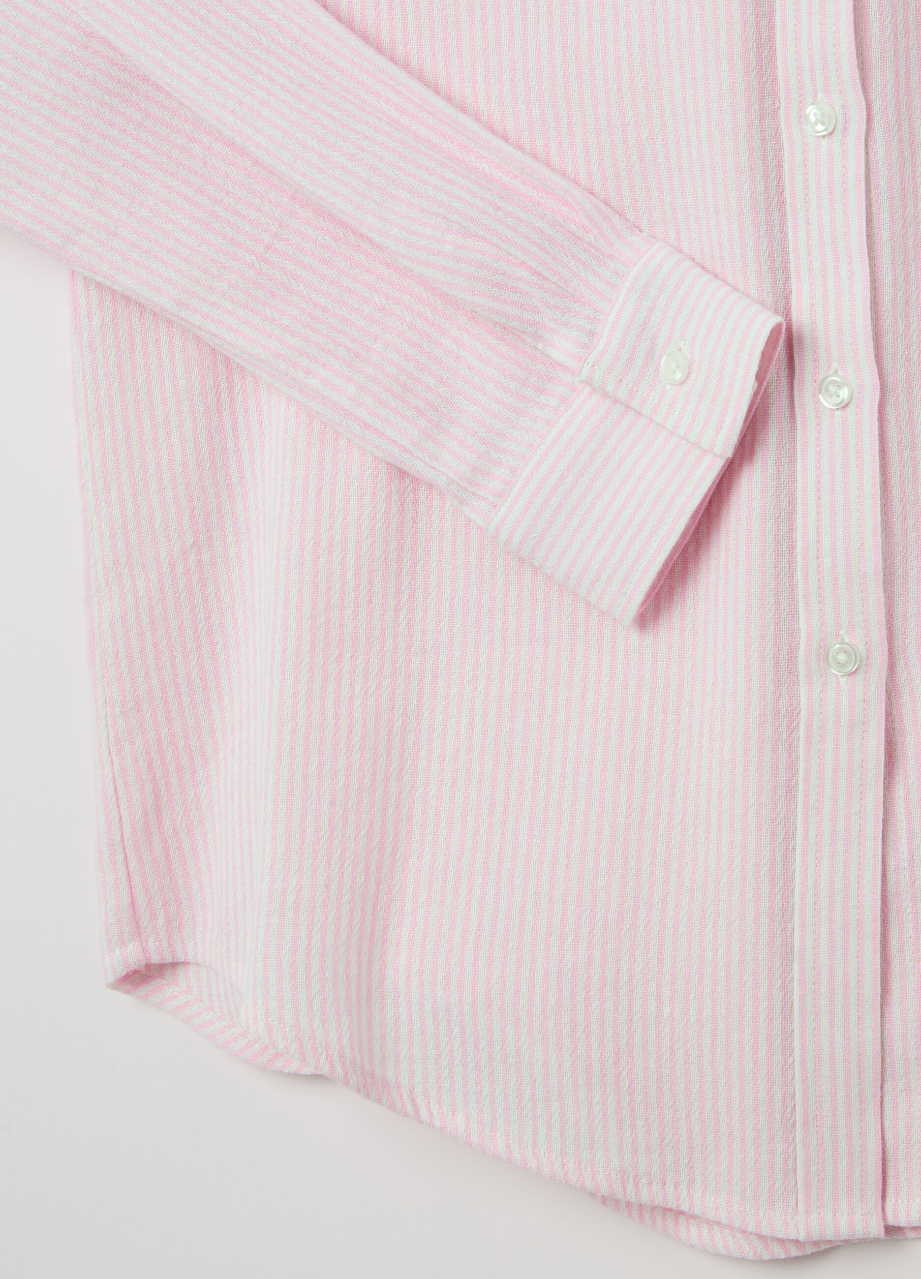 Camicia rosa a righe in cotone e lino
