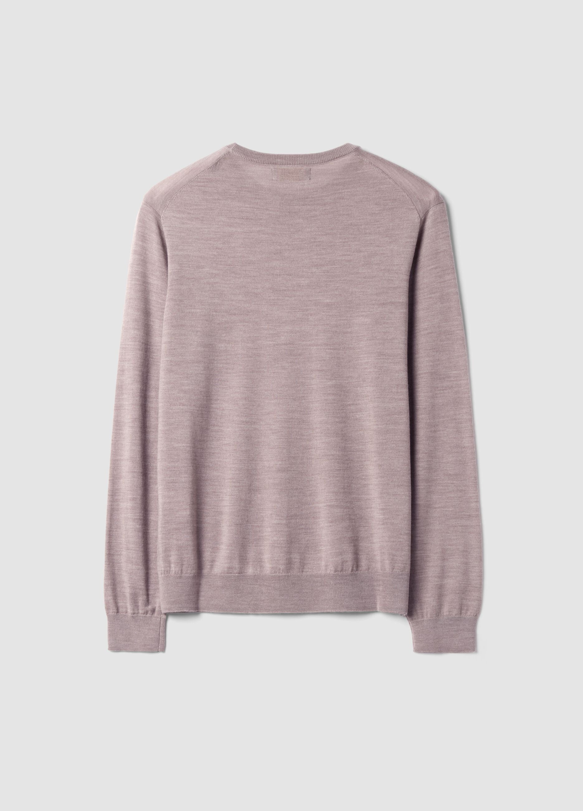 Beige pure merino wool crew-neck jumper, regular fit