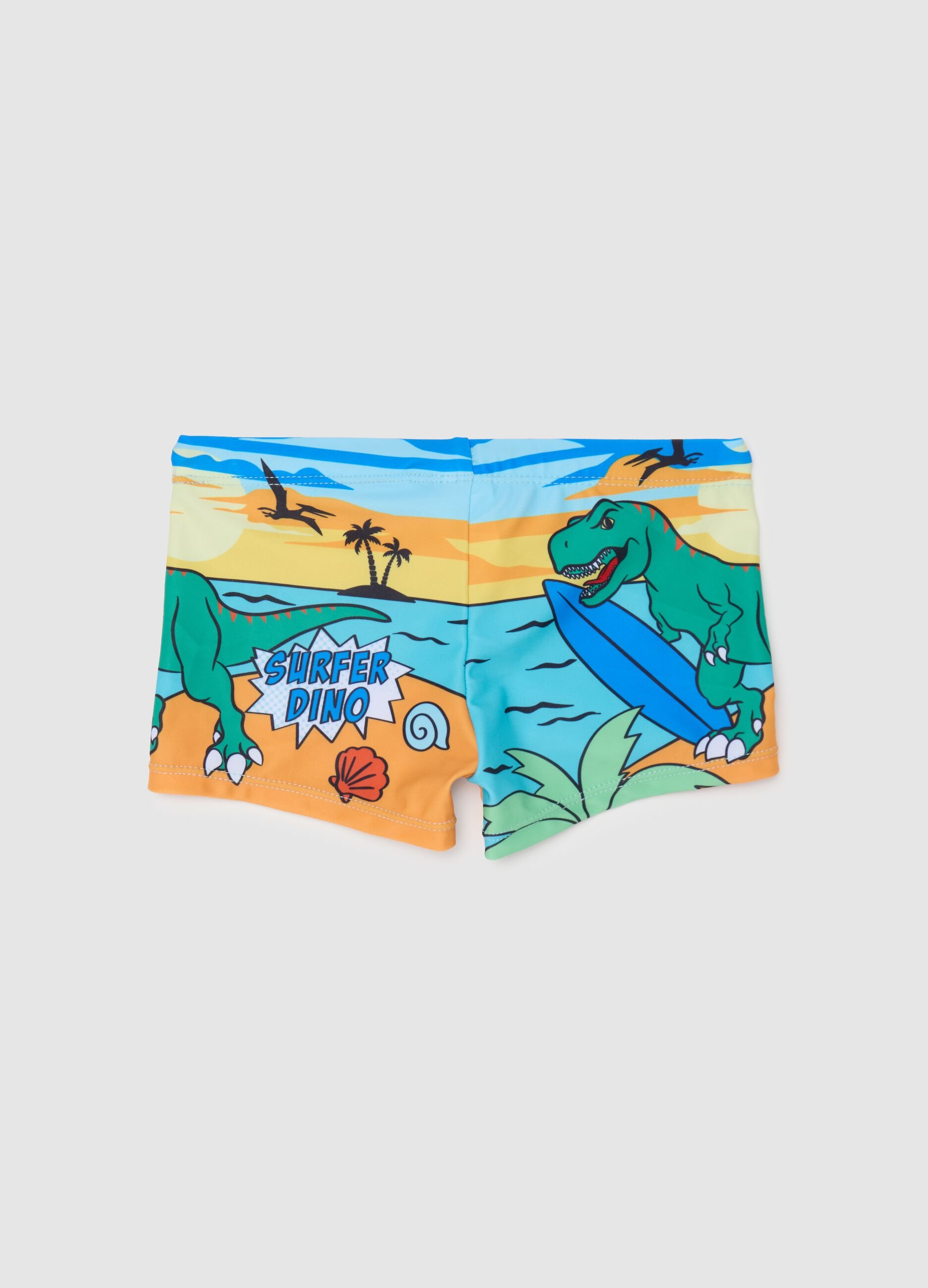 Multicolour stretch fabric boys' boxers with Surfer Dino print