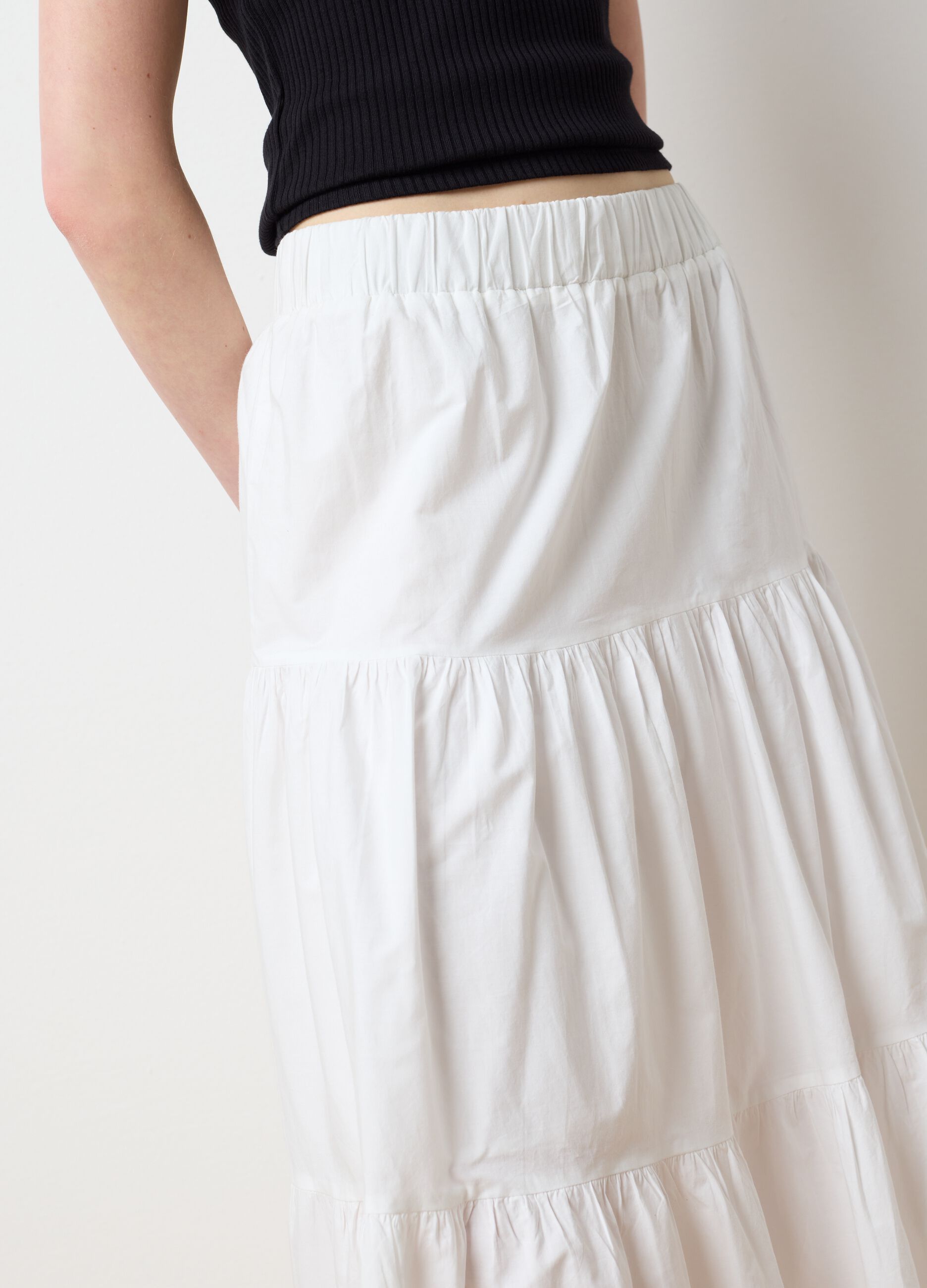 Gonna lunga da donna in puro cotone bianca regular fit